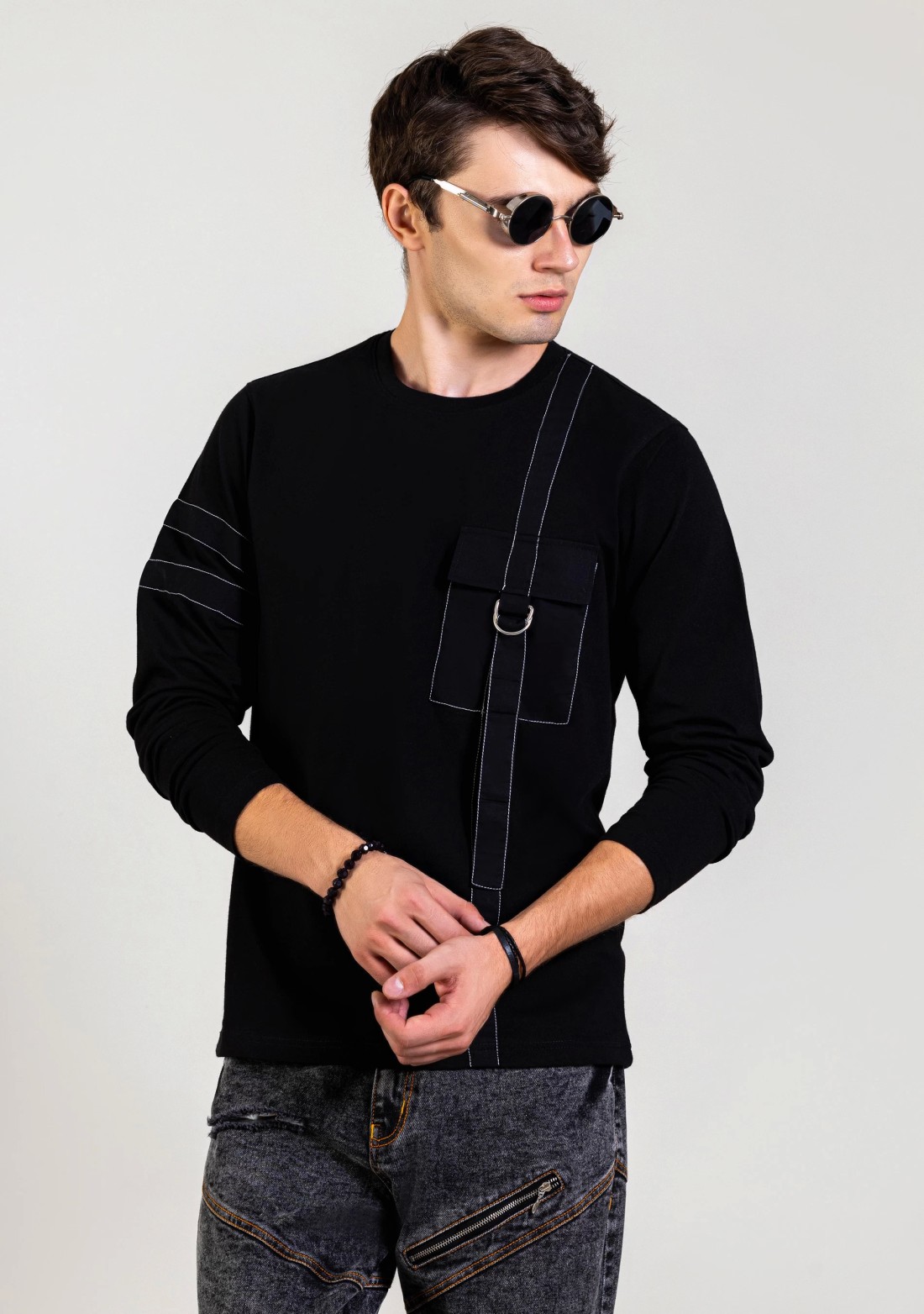 Black Regular Fit Men's Full Sleeves T-Shirt