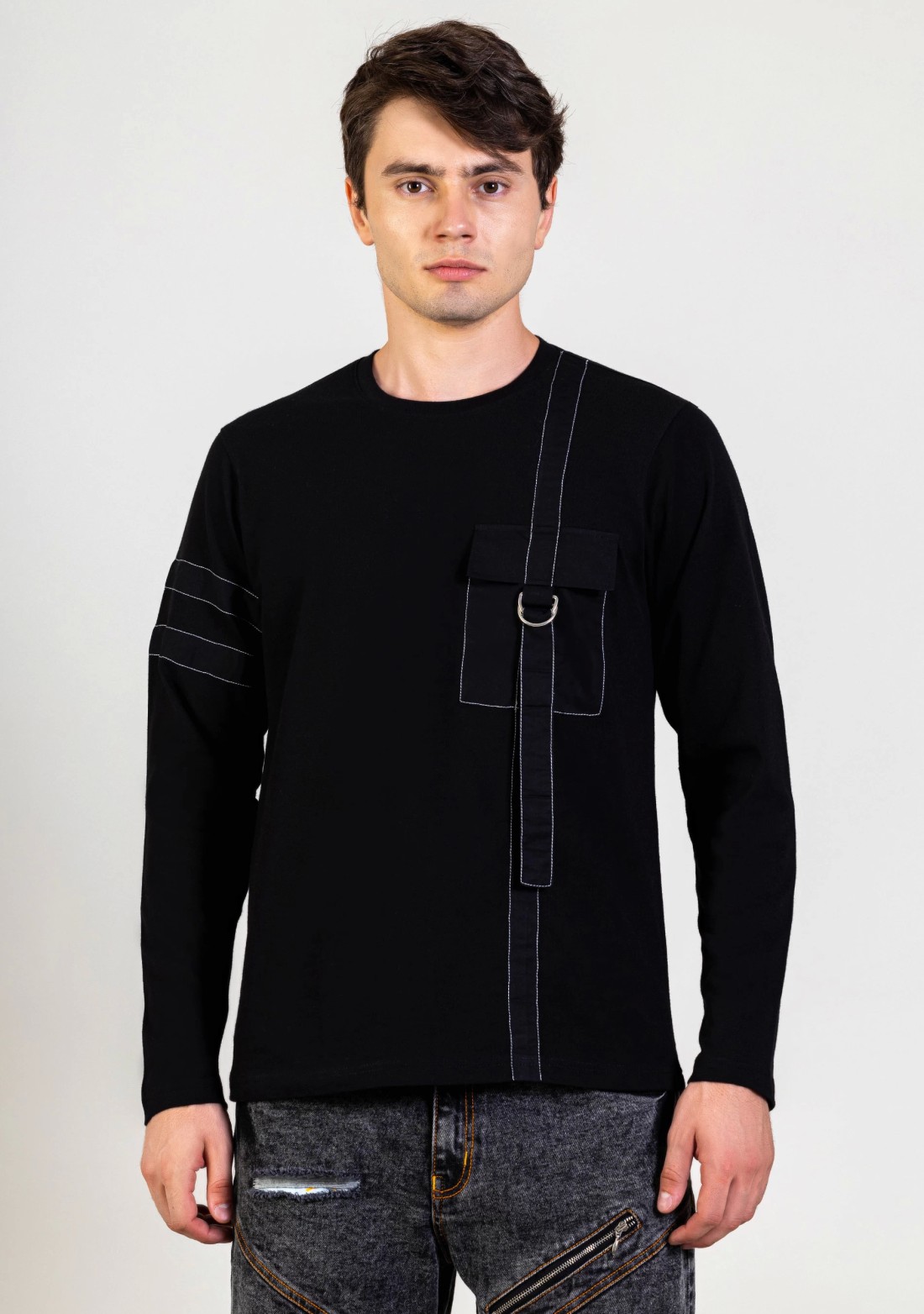 Black Regular Fit Men's Full Sleeves T-Shirt