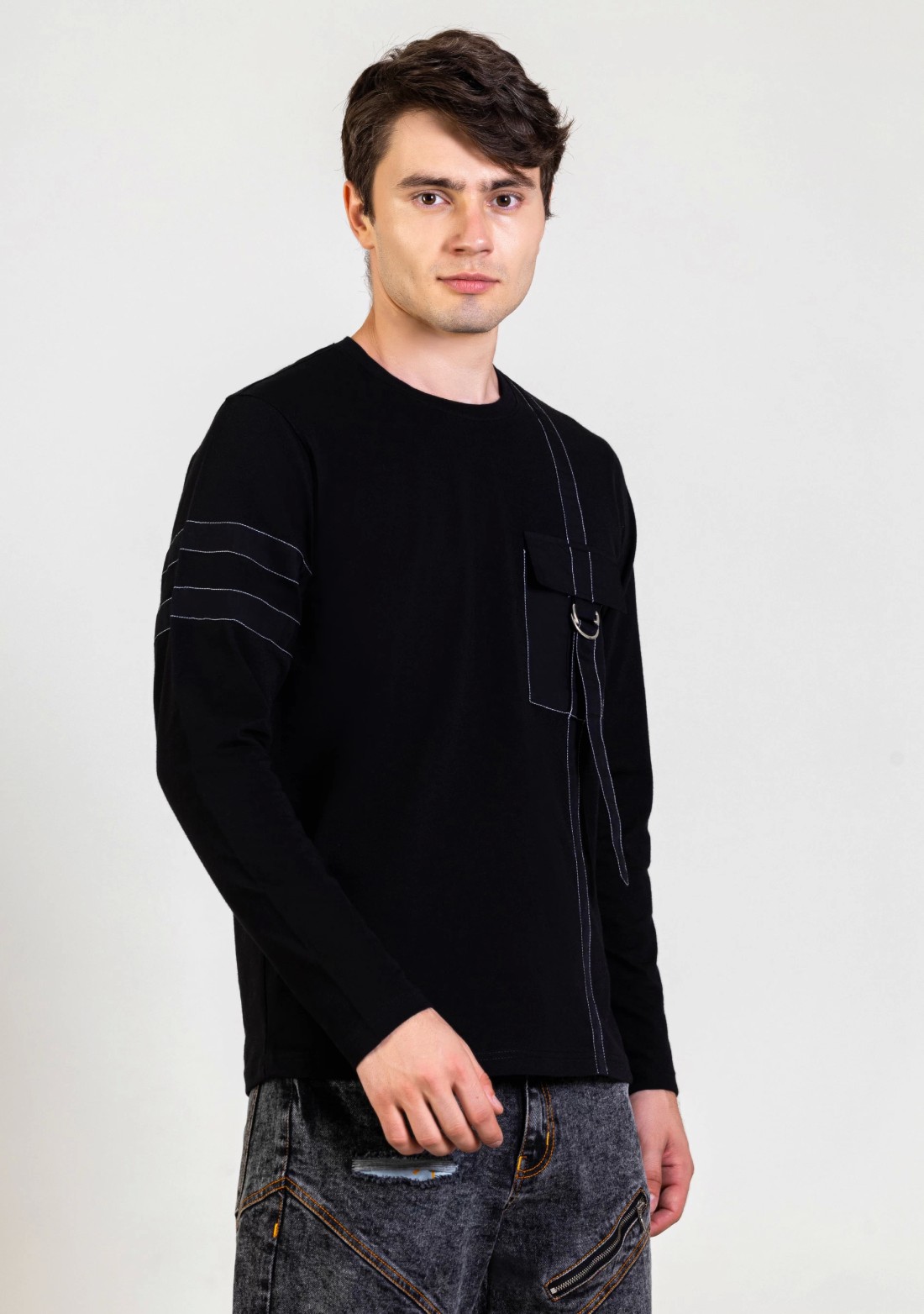 Black Regular Fit Men's Full Sleeves T-Shirt