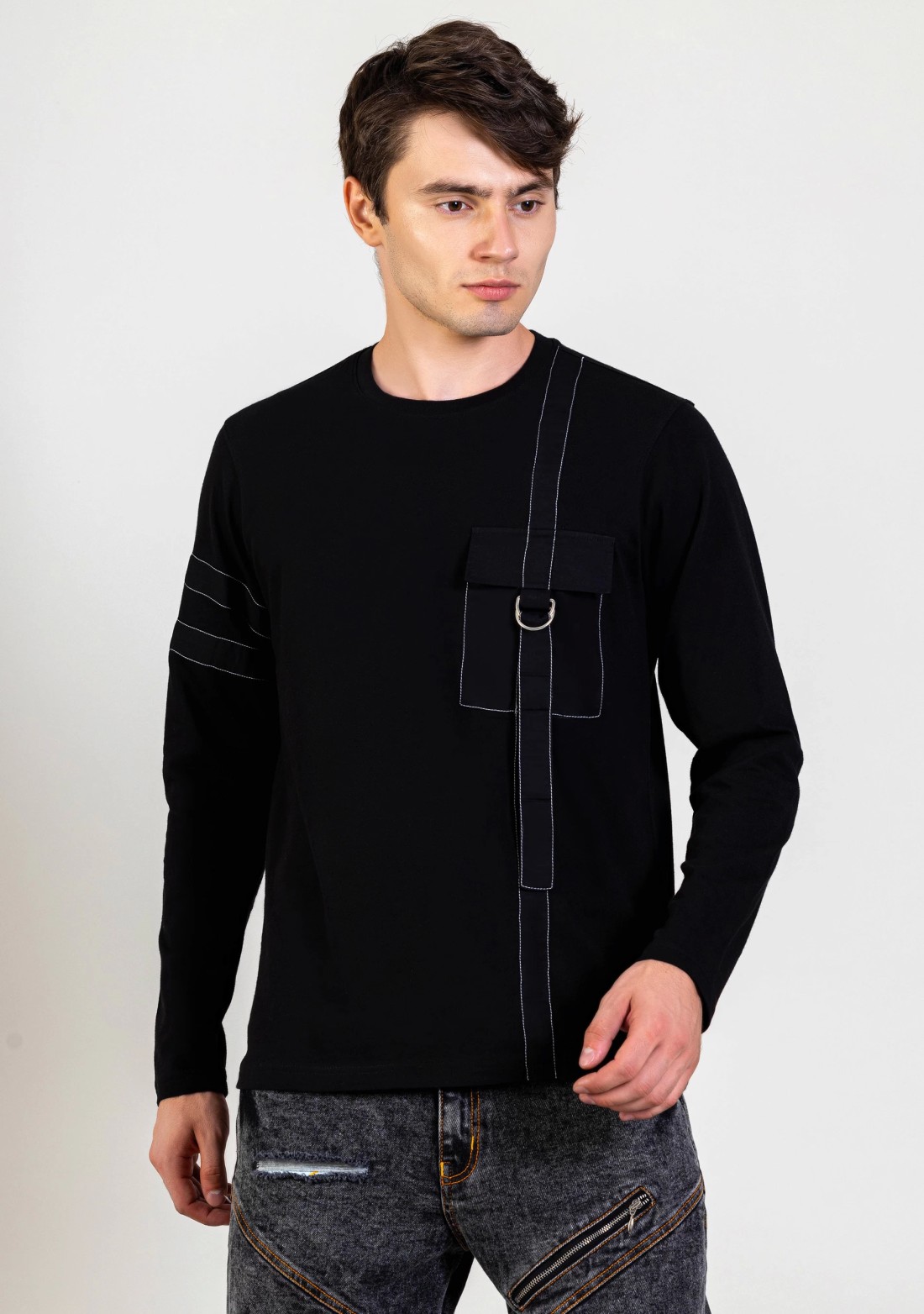 Black Regular Fit Men's Full Sleeves T-Shirt