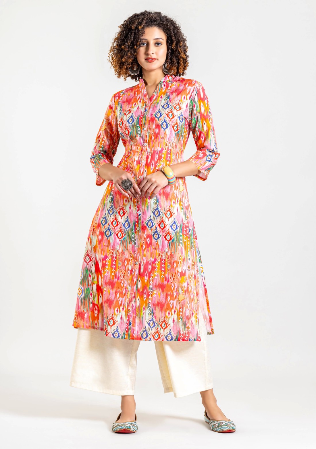 Multi Colour Mixed Print Cotton Straight Kurta