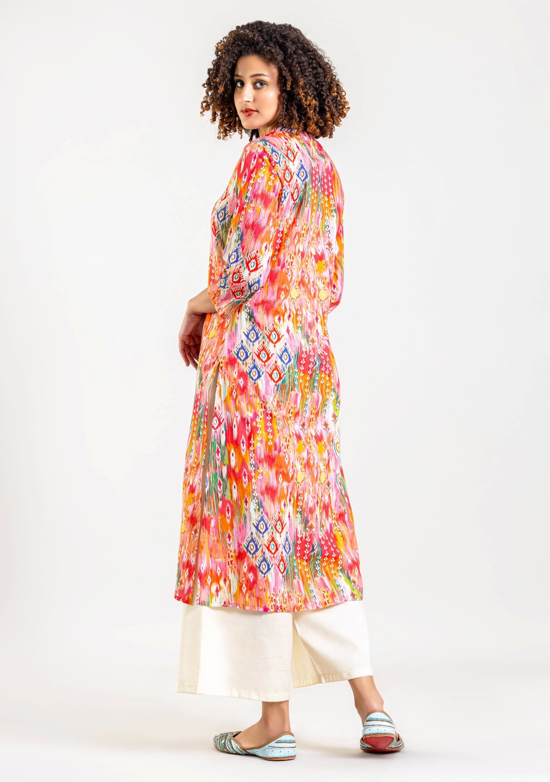 Multi Colour Mixed Print Cotton Straight Kurta