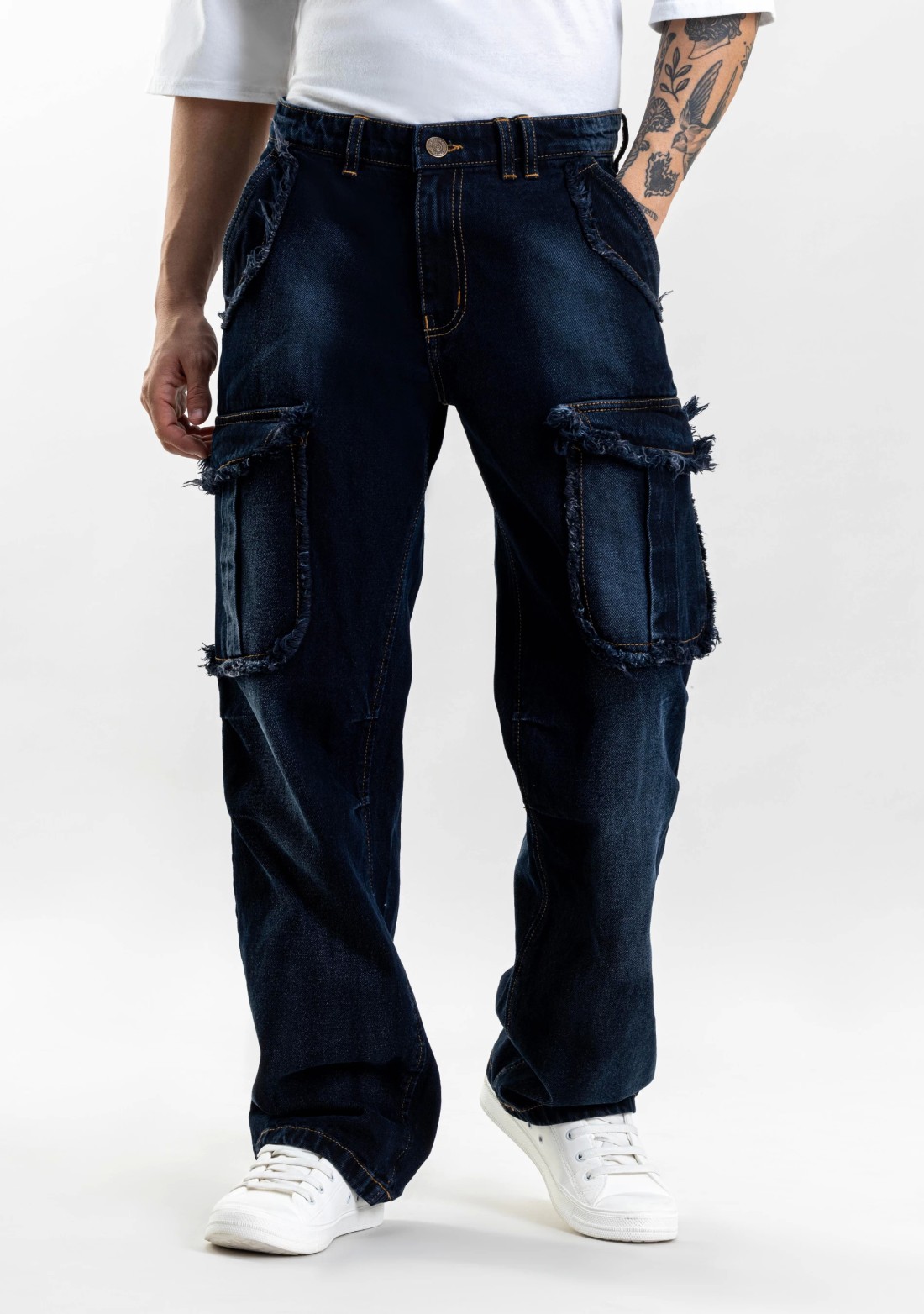 Bluish Grey Wide Leg Men's Fashion Jeans