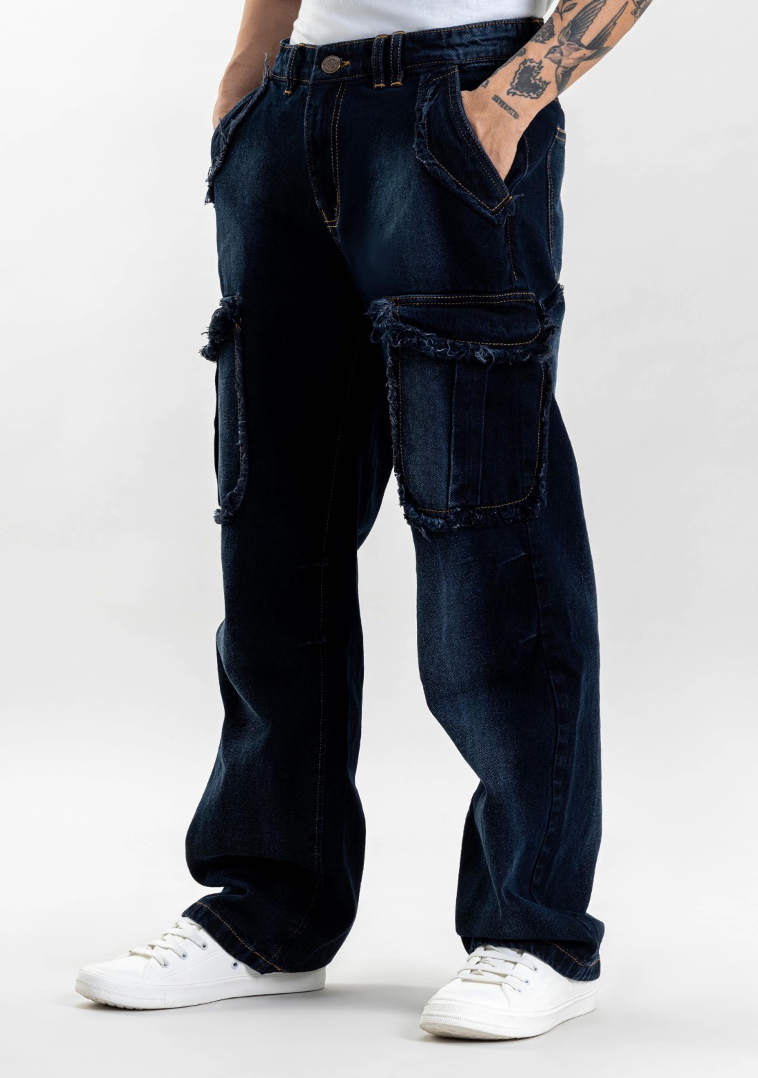 Bluish Grey Wide Leg Men's Fashion Jeans