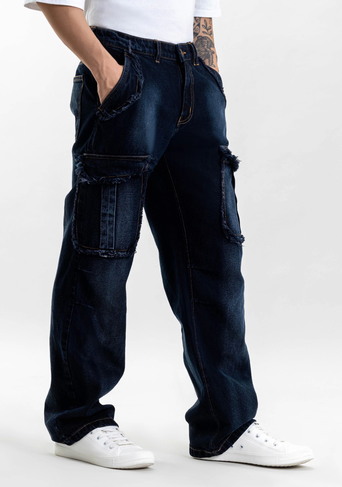 Bluish Grey Wide Leg Men's Fashion Jeans