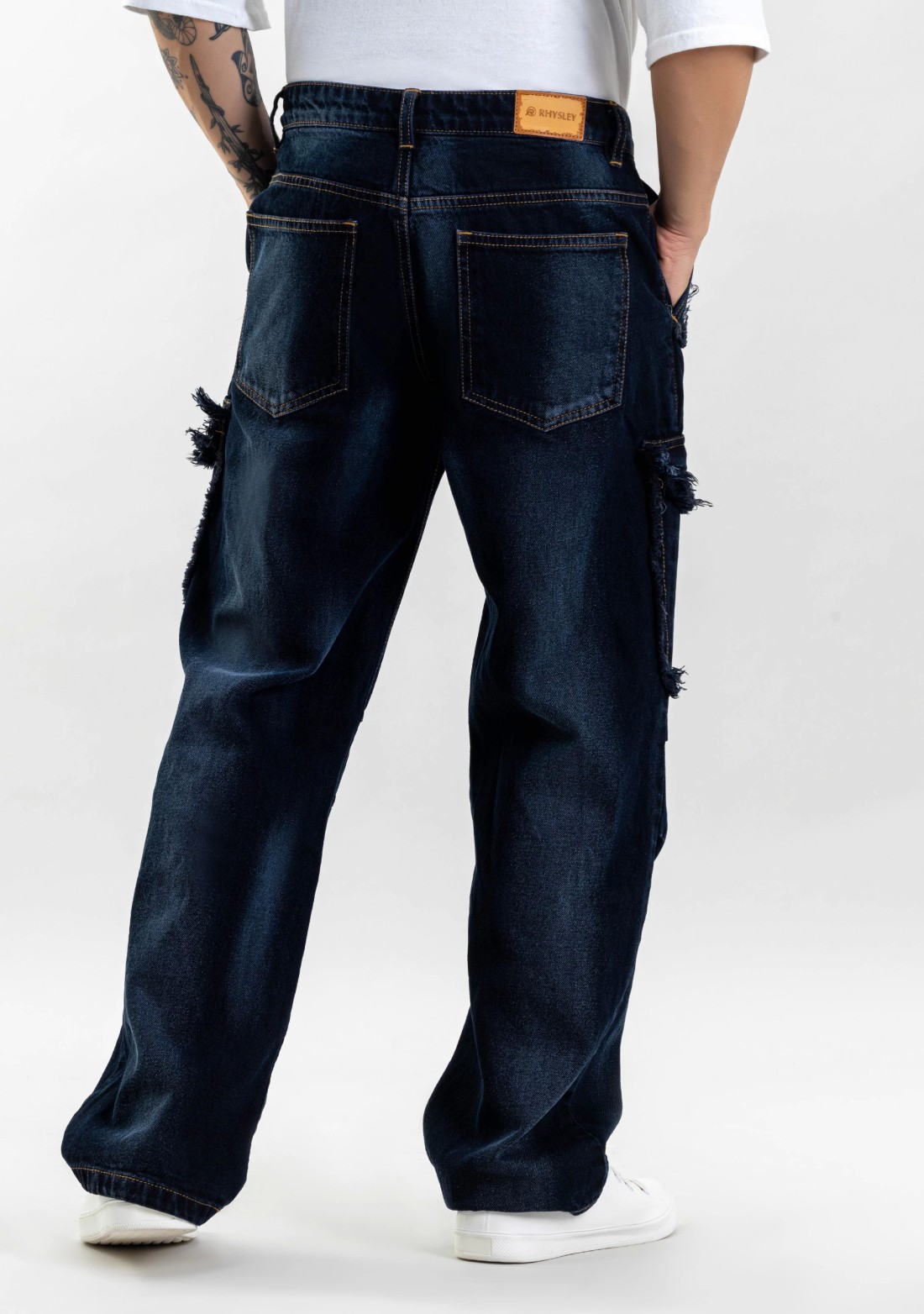 Bluish Grey Wide Leg Men's Fashion Jeans