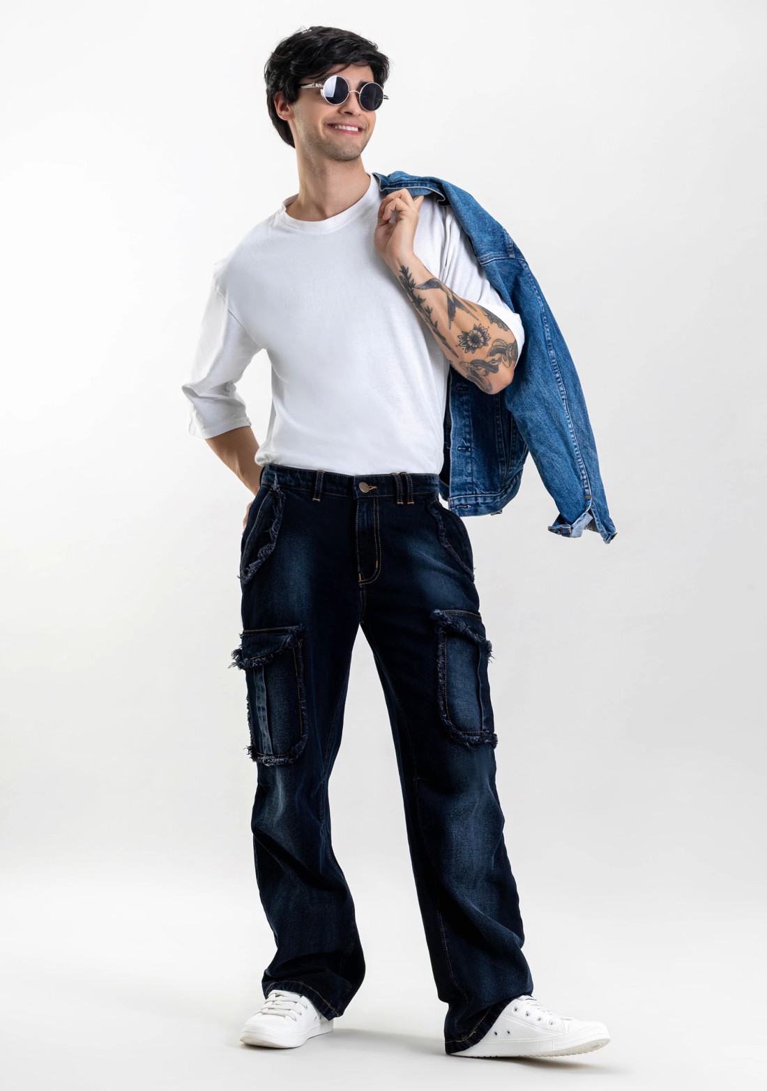 Bluish Grey Wide Leg Men's Fashion Jeans