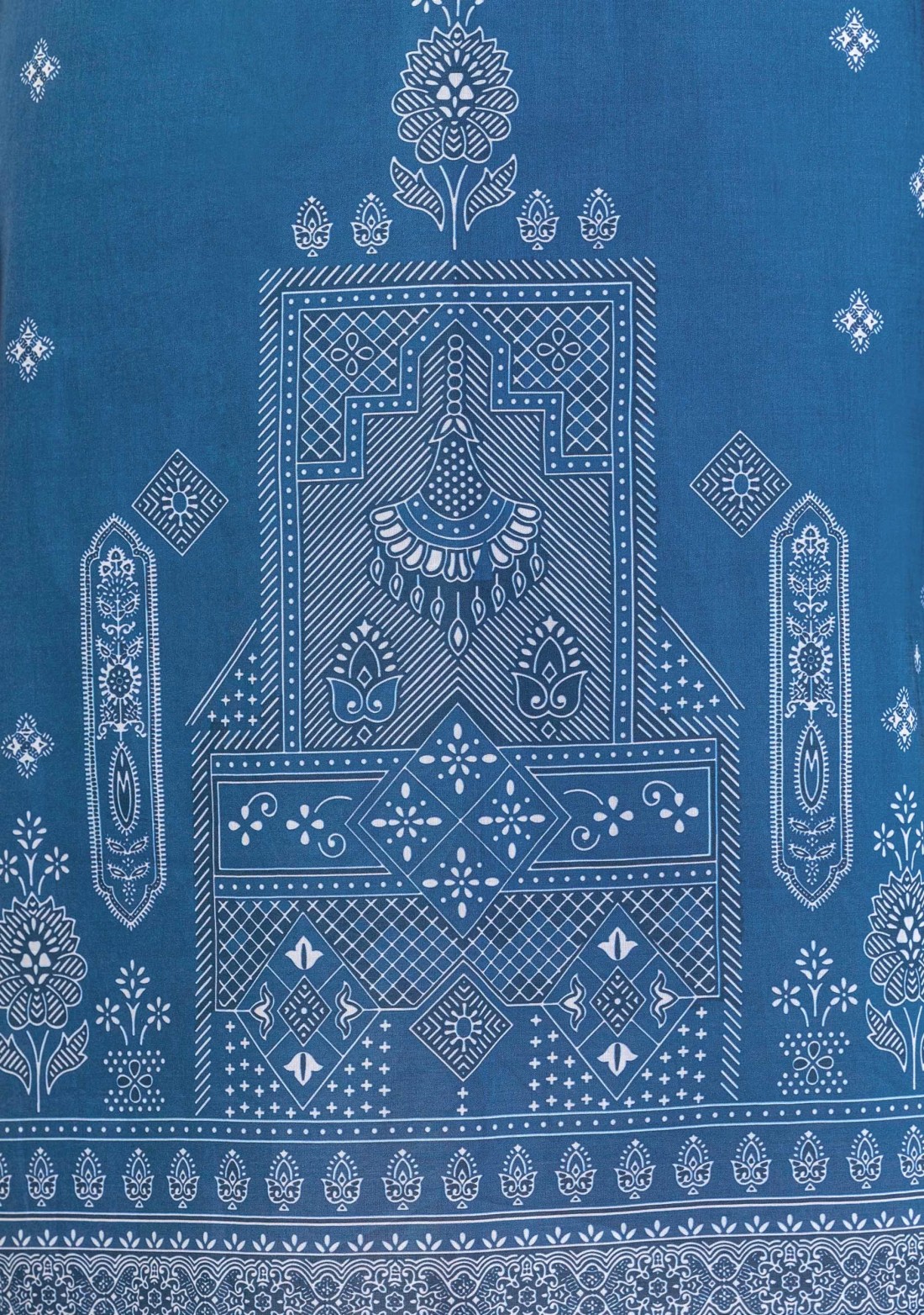 Blue Ethnic Print Cotton Straight Kurta