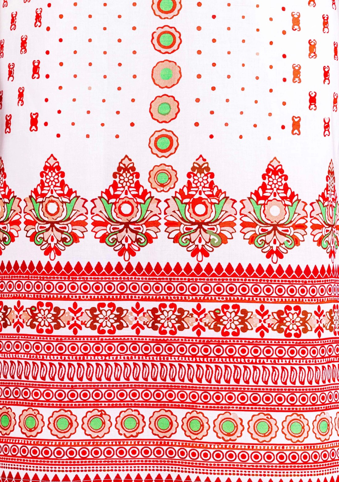 White Ethnic Print Cotton Straight Kurta