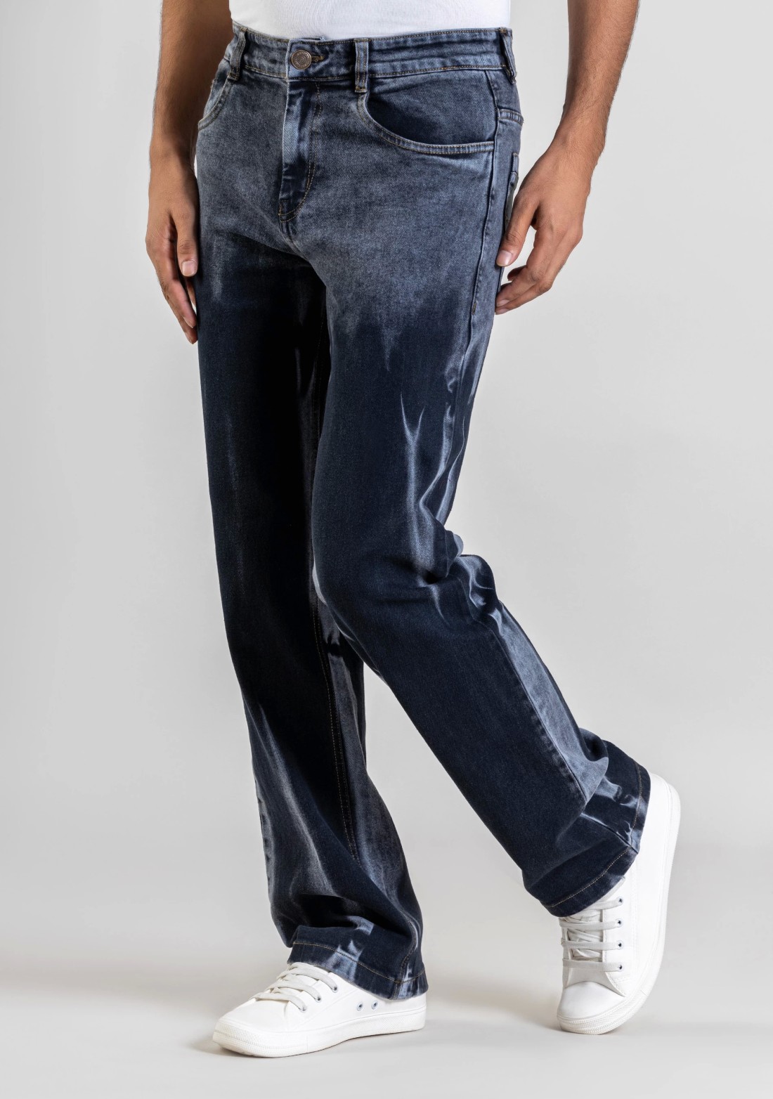 Blackish Grey Wide Leg Men's Fashion Jeans