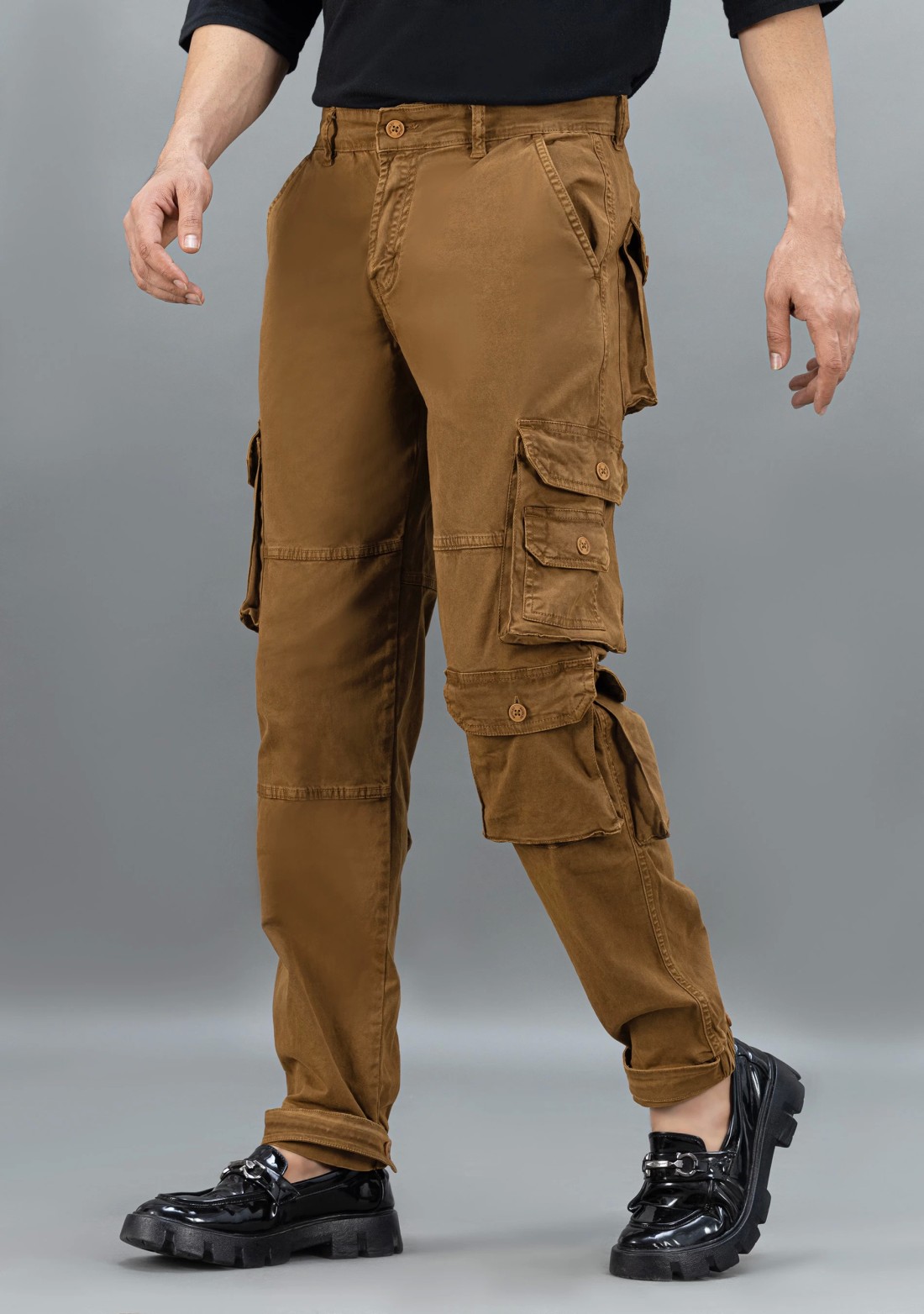 Rust Straight Relaxed Fit Rhysley Men's Cargo Trousers