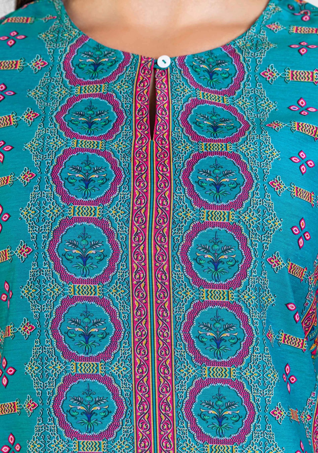 Blue Ethnic Print Cotton Straight Kurta