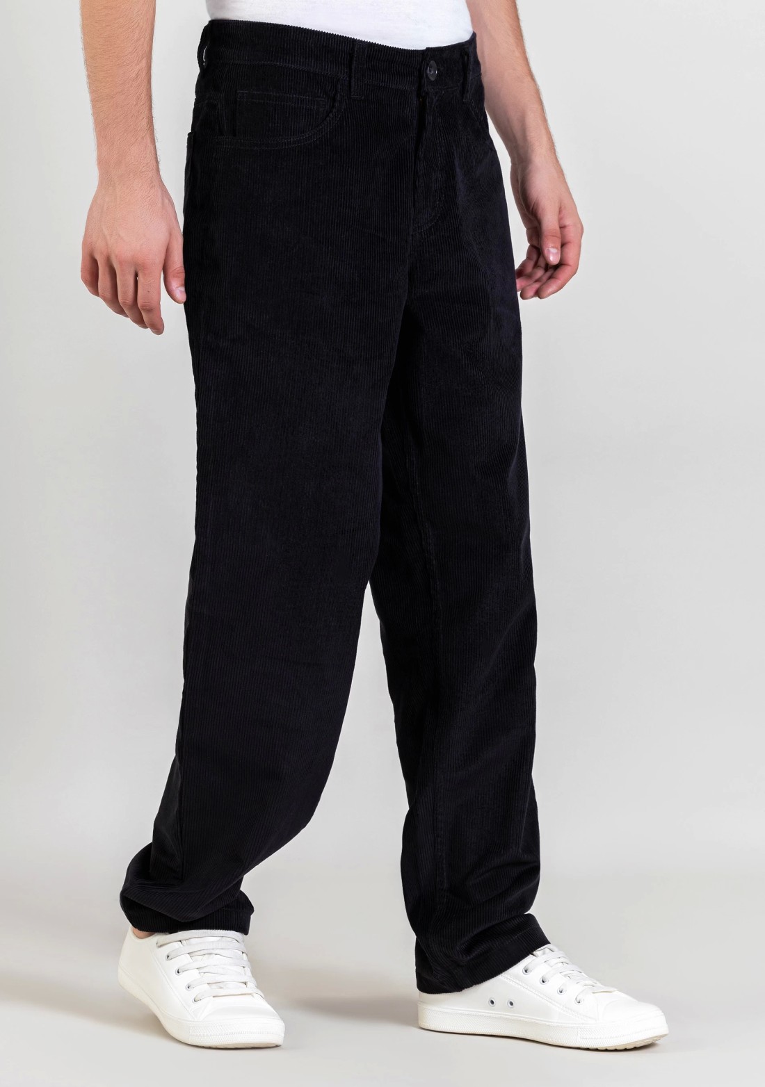 Black Relaxed Fit Men's 5 Pocket Corduroy Trousers