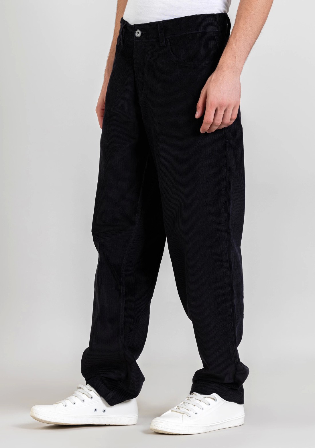 Black Relaxed Fit Men's 5 Pocket Corduroy Trousers