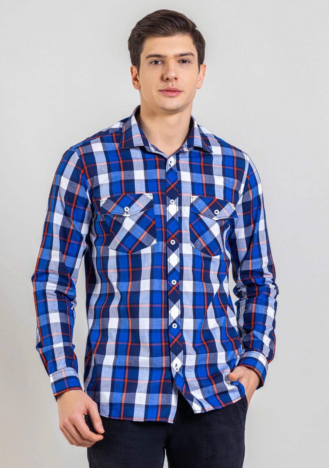 Blue Regular Fit Men's Cotton Check Shirt