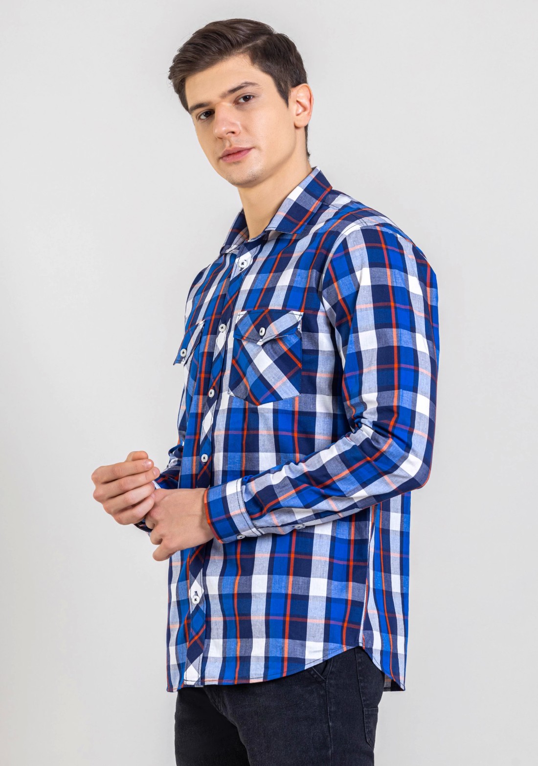 Blue Regular Fit Men's Cotton Check Shirt