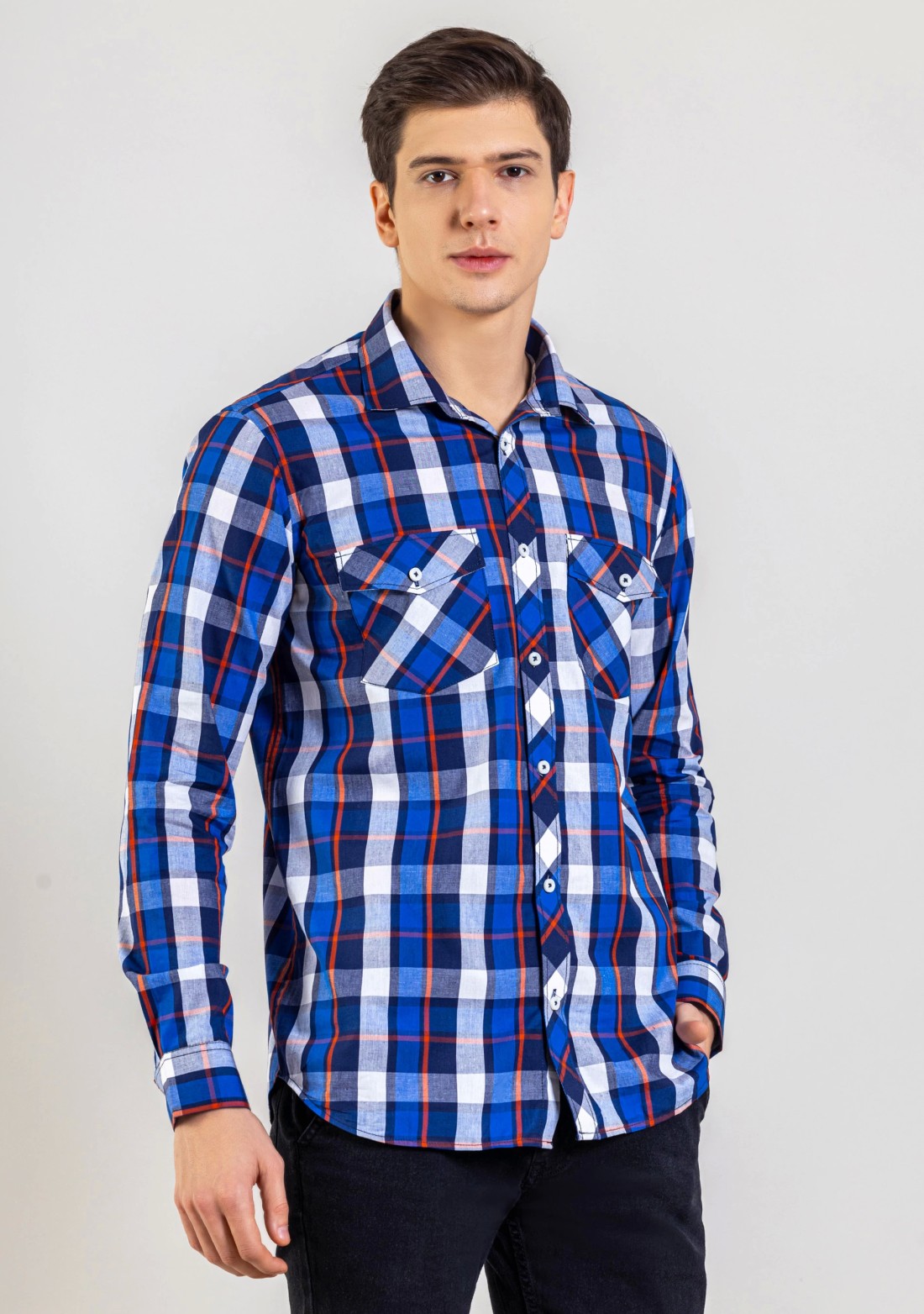 Blue Regular Fit Men's Cotton Check Shirt