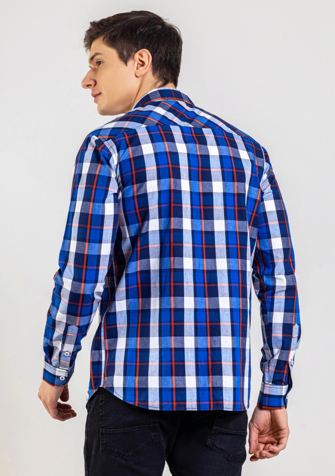 Blue Regular Fit Men's Cotton Check Shirt