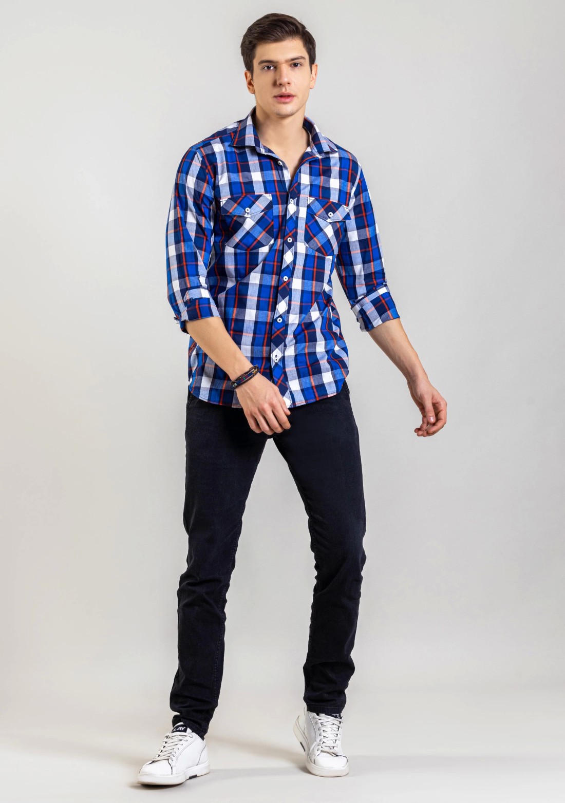 Blue Regular Fit Men's Cotton Check Shirt