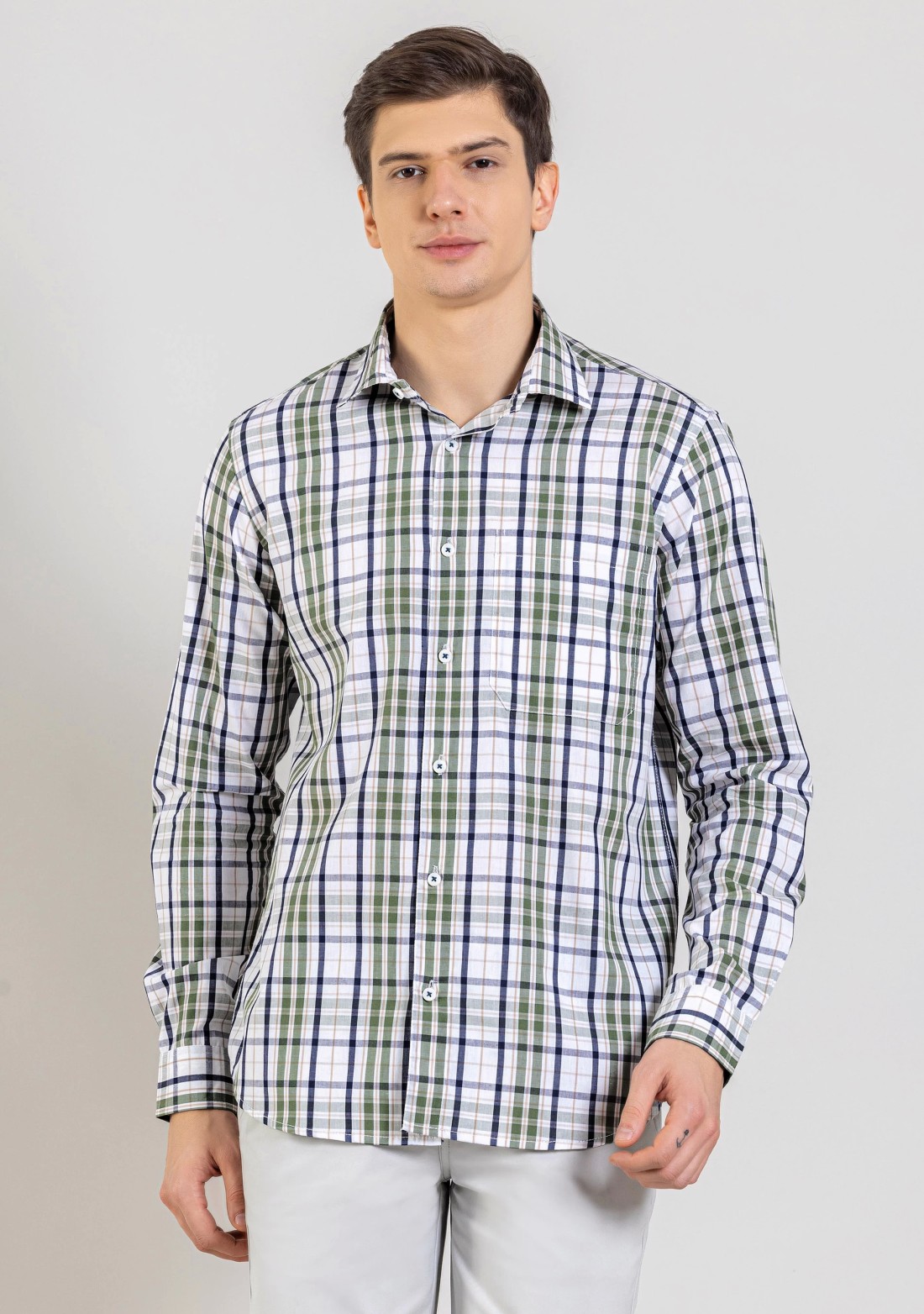 Green Regular Fit Men's Cotton Check Shirt