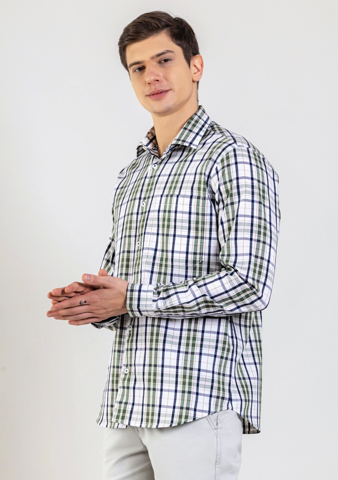 Green Regular Fit Men's Cotton Check Shirt