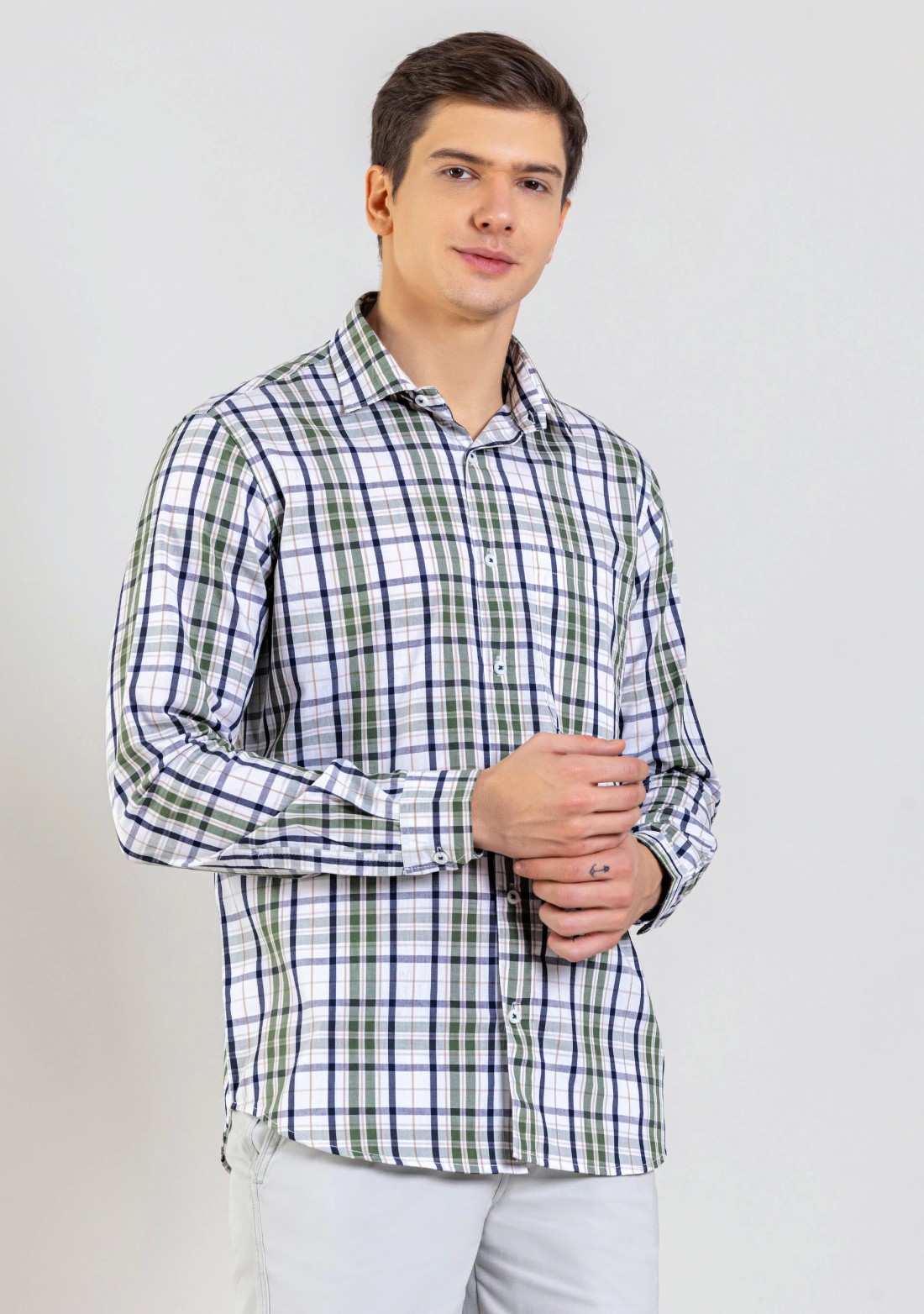 Green Regular Fit Men's Cotton Check Shirt