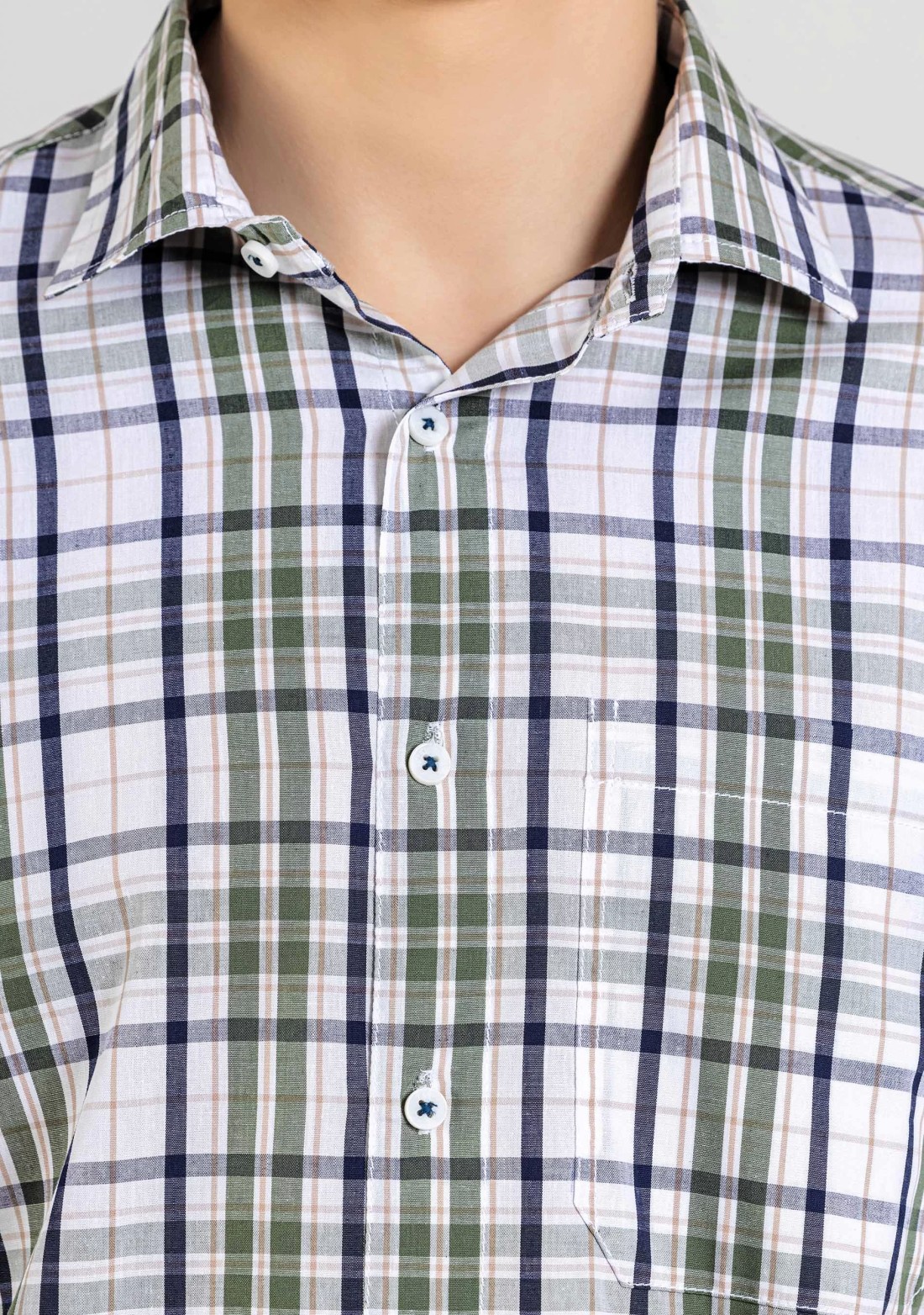 Green Regular Fit Men's Cotton Check Shirt