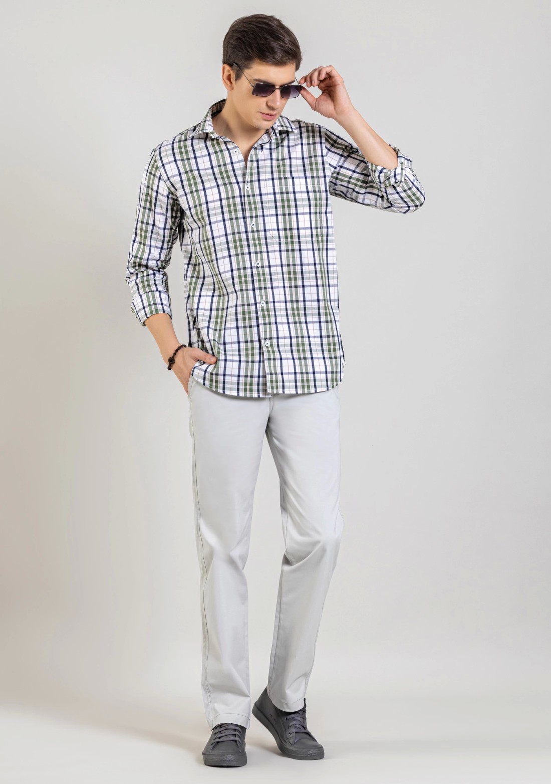 Green Regular Fit Men's Cotton Check Shirt