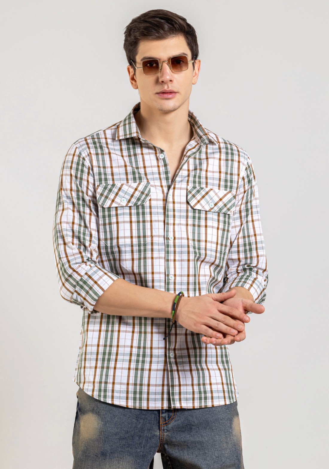 Green Regular Fit Men's Cotton Check Shirt