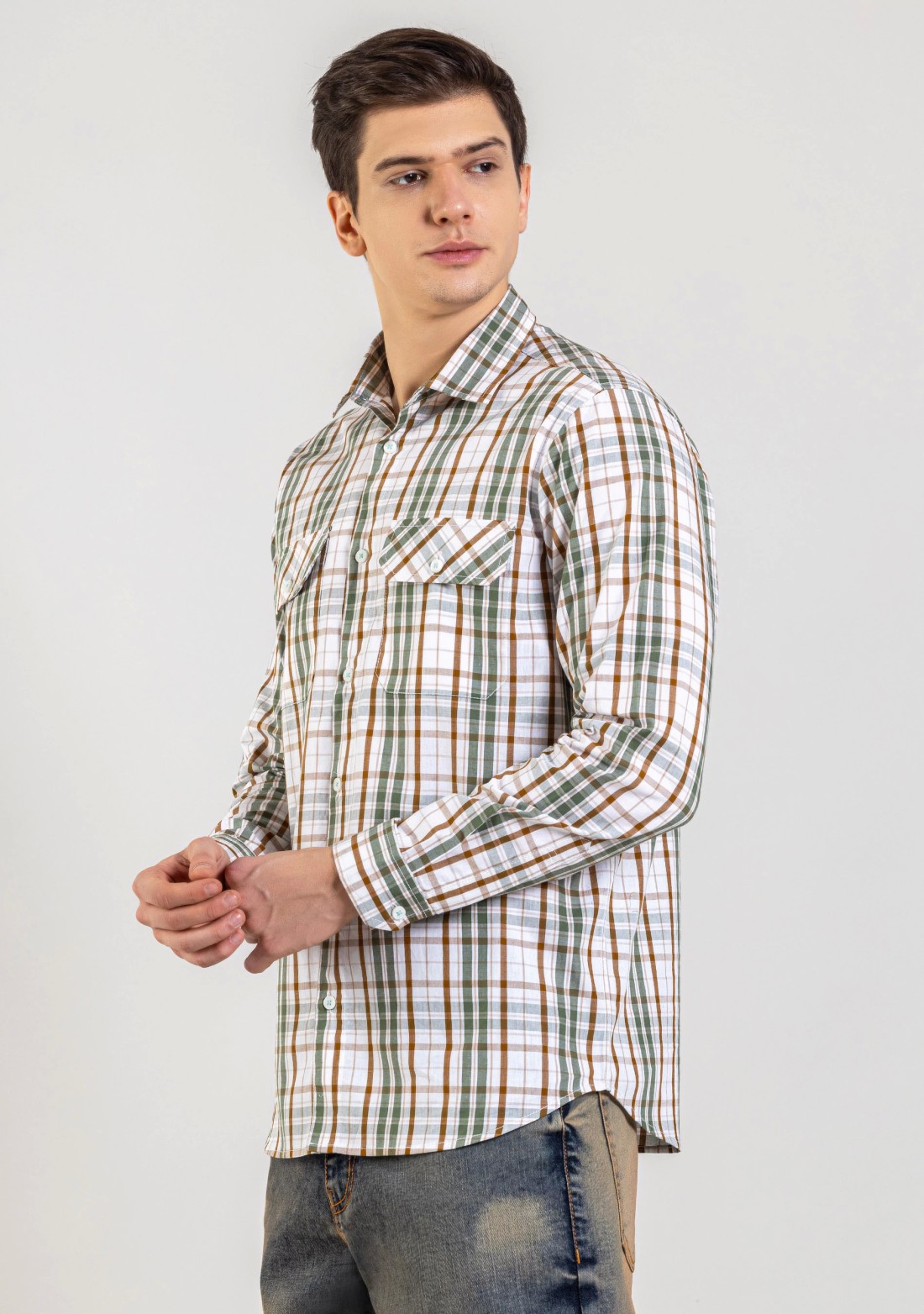 Green Regular Fit Men's Cotton Check Shirt