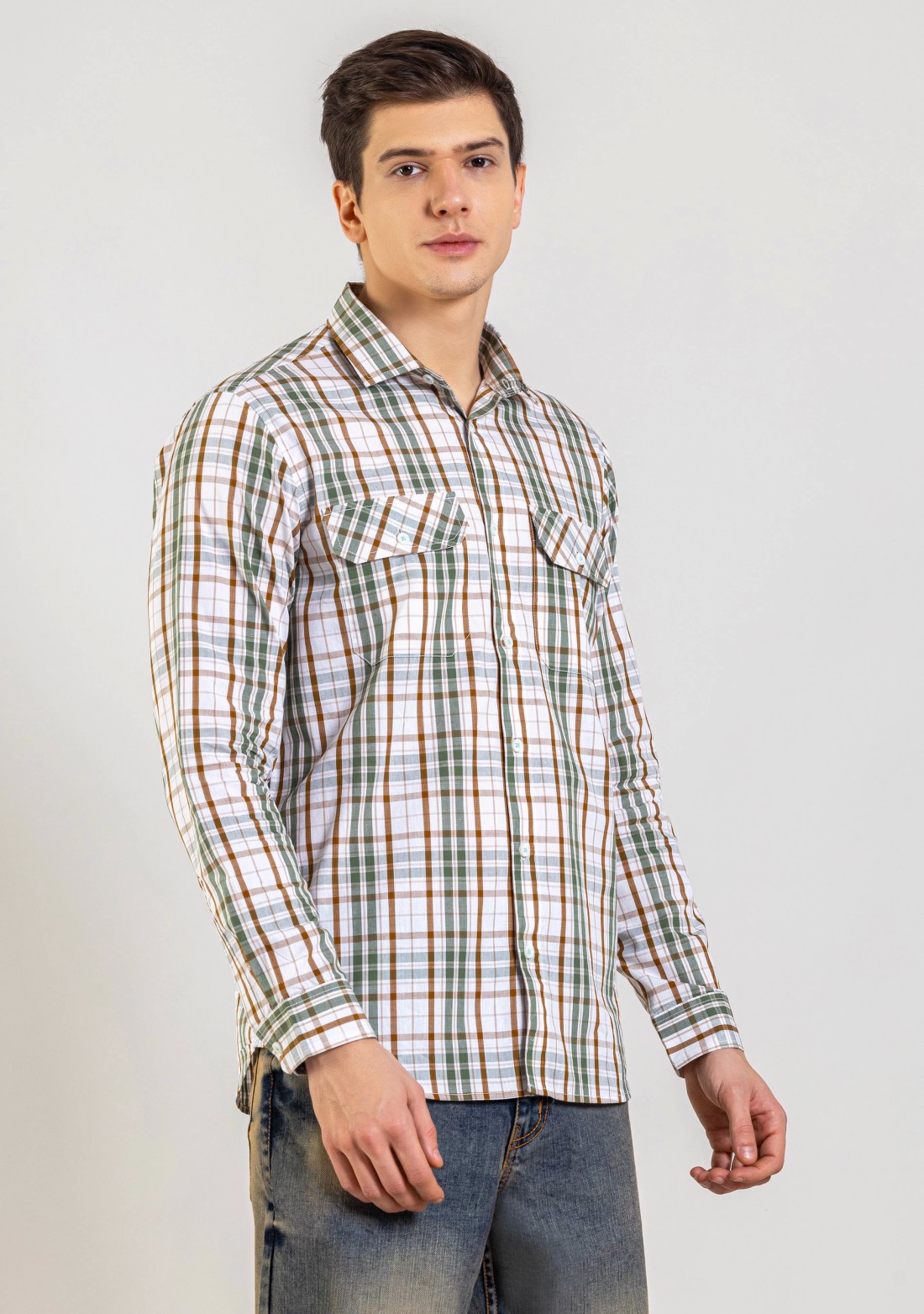 Green Regular Fit Men's Cotton Check Shirt