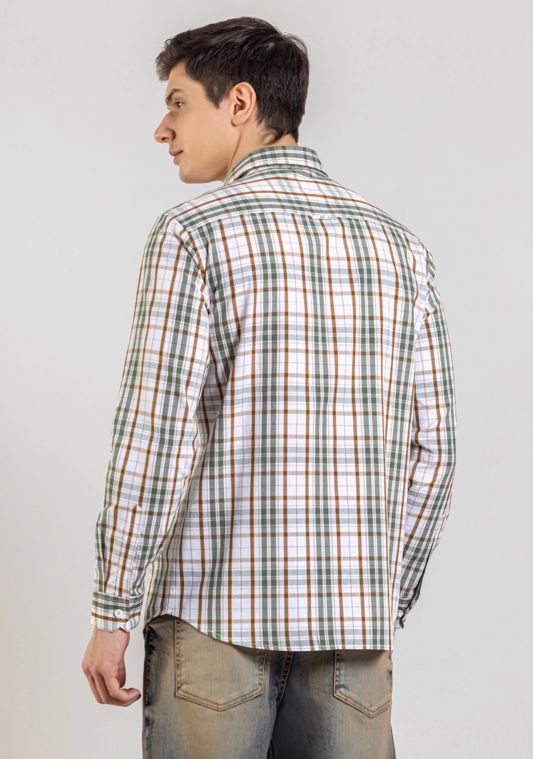 Green Regular Fit Men's Cotton Check Shirt