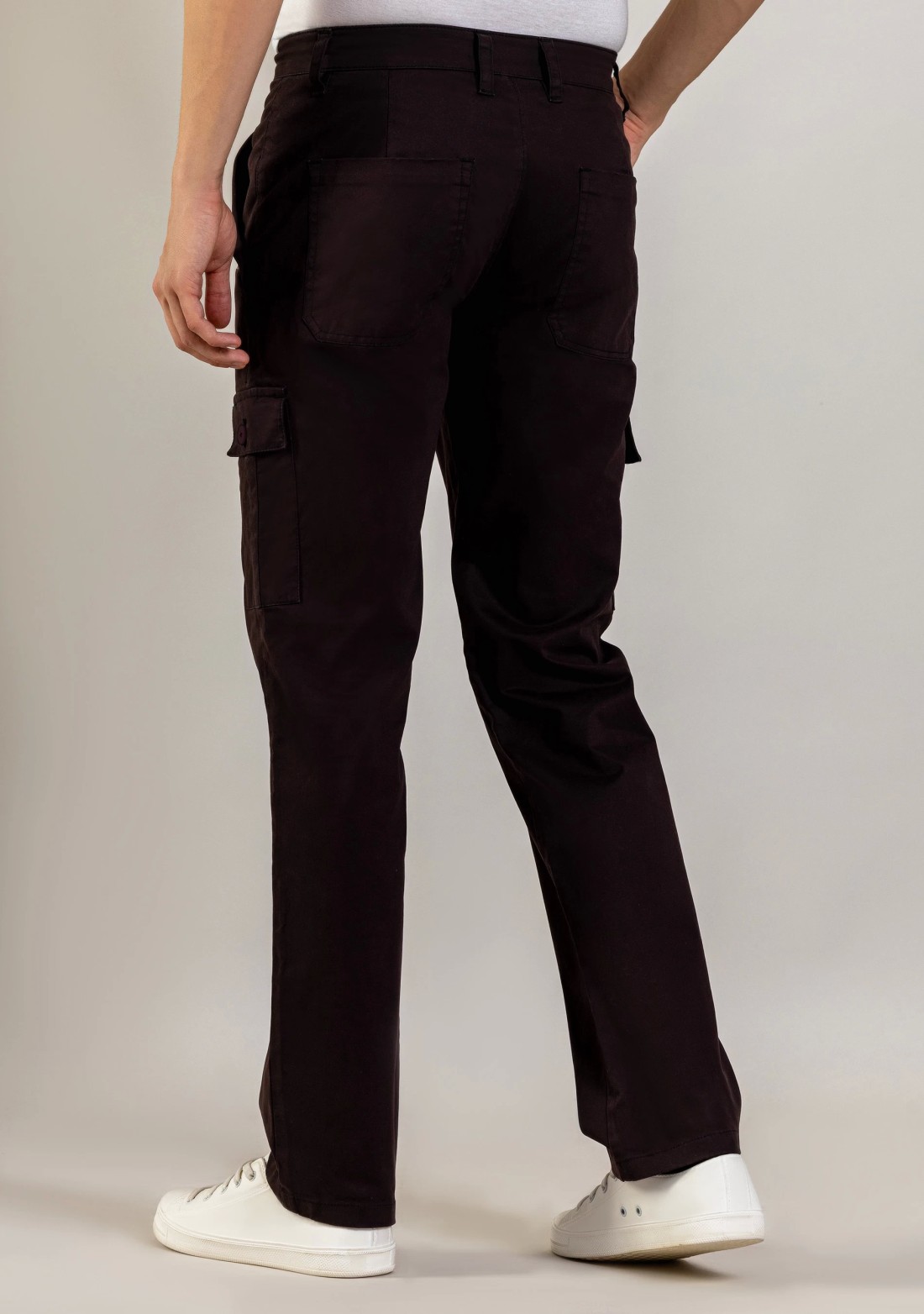 Chocolate Brown Regular Fit Cargo Style Men's Cotton Trousers