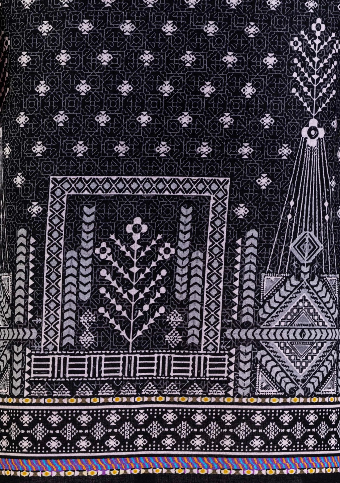 Black Ethnic Print Cotton Straight Kurta