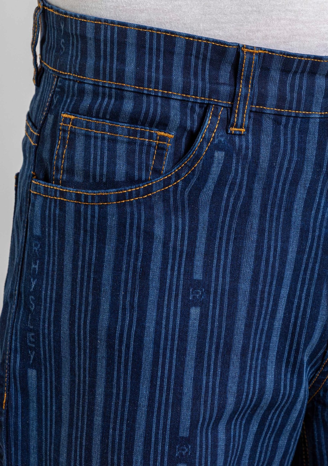 Blue Wide Leg Men's Laser Stripe Print Jeans