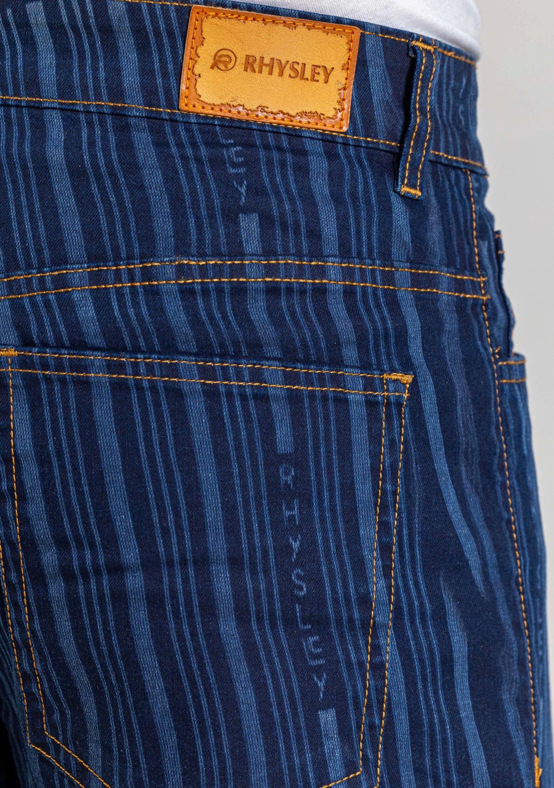 Blue Wide Leg Men's Laser Stripe Print Jeans