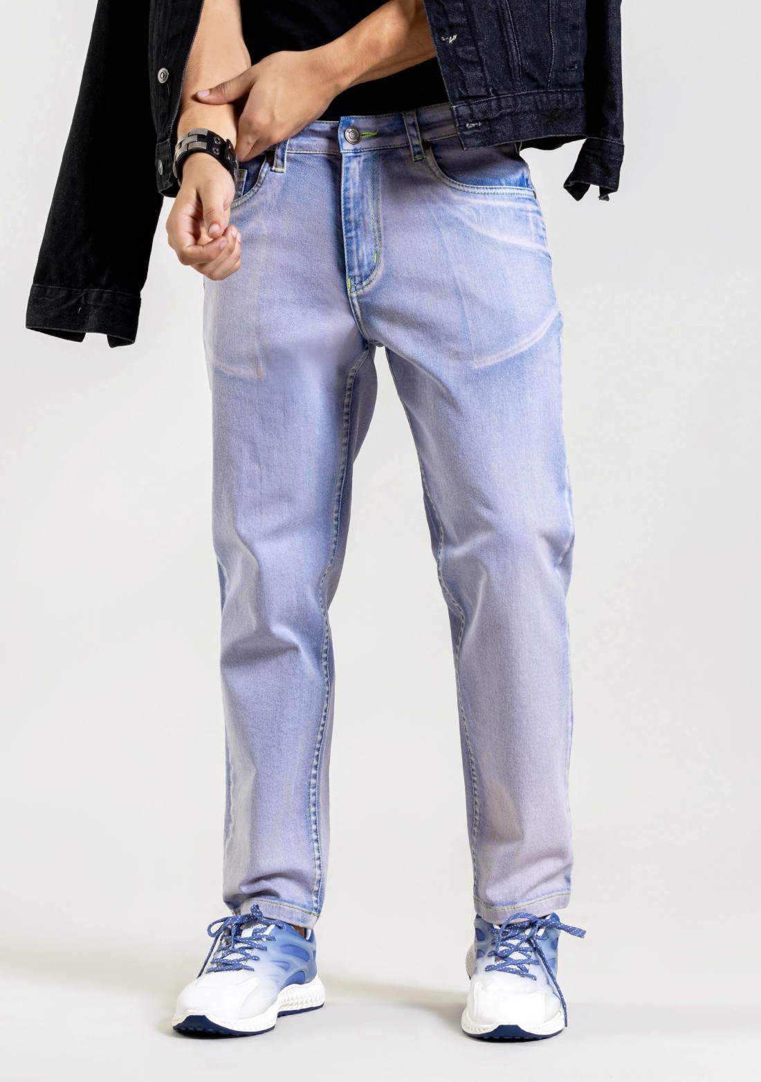 Ice Blue Relaxed Straight Fit Men's Fashion Jeans