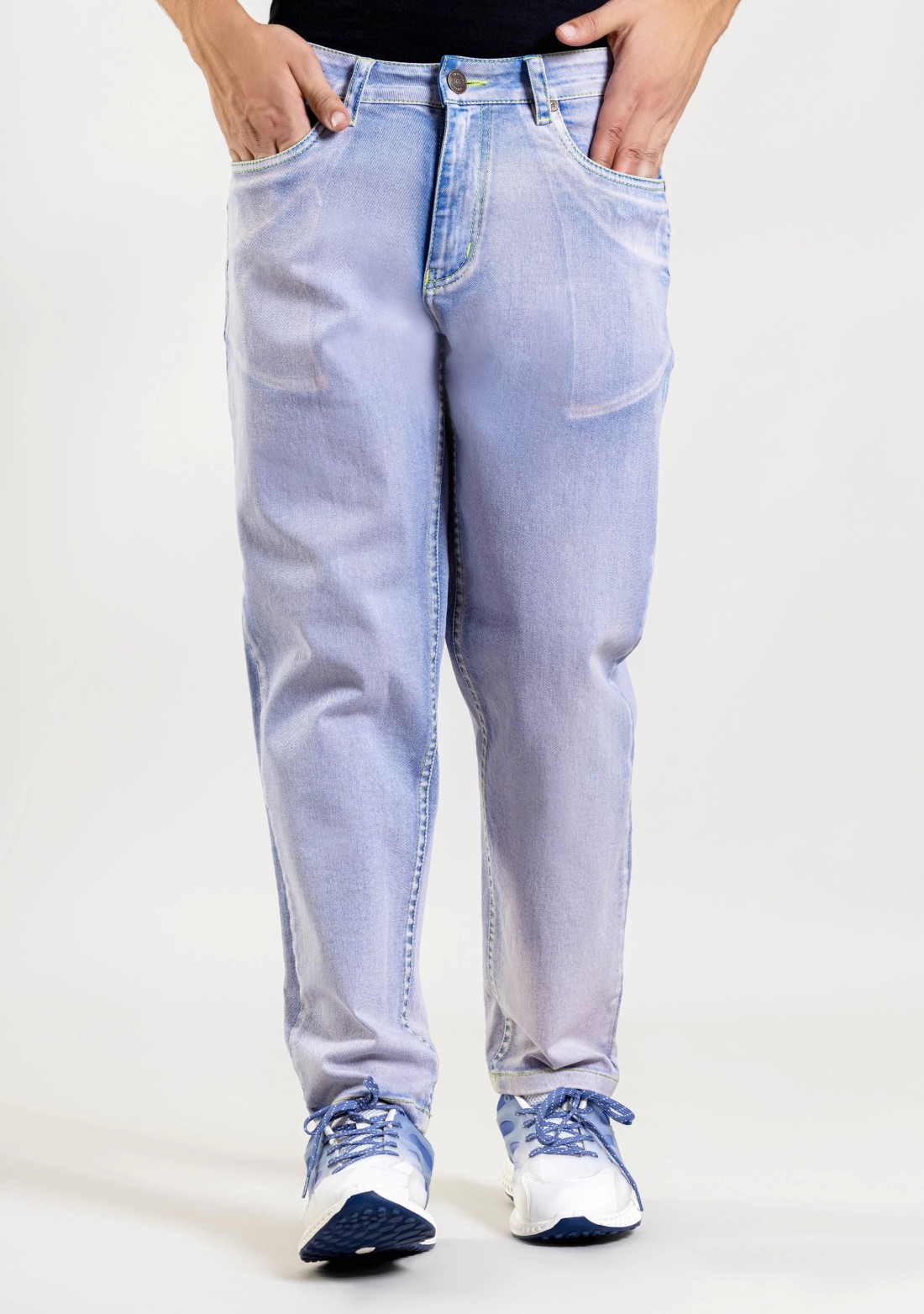 Ice Blue Relaxed Straight Fit Men's Fashion Jeans