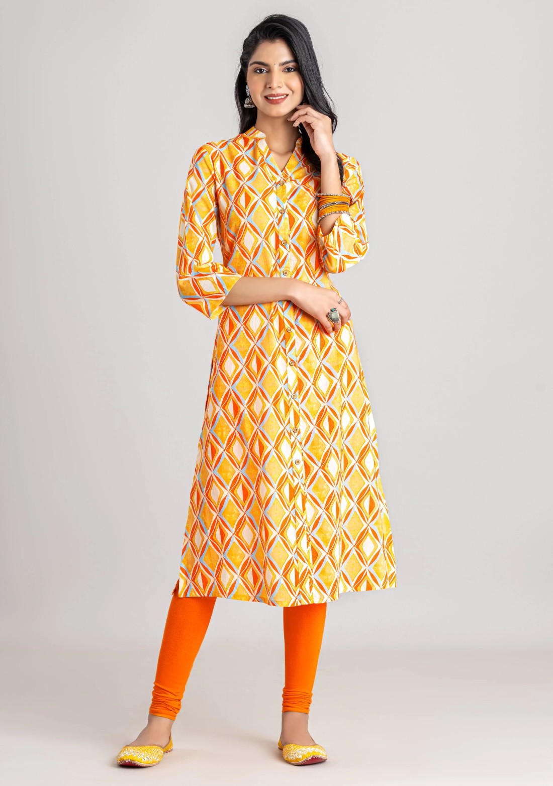 Multi Colour Abstract Print Cotton Button Down Straight Kurta