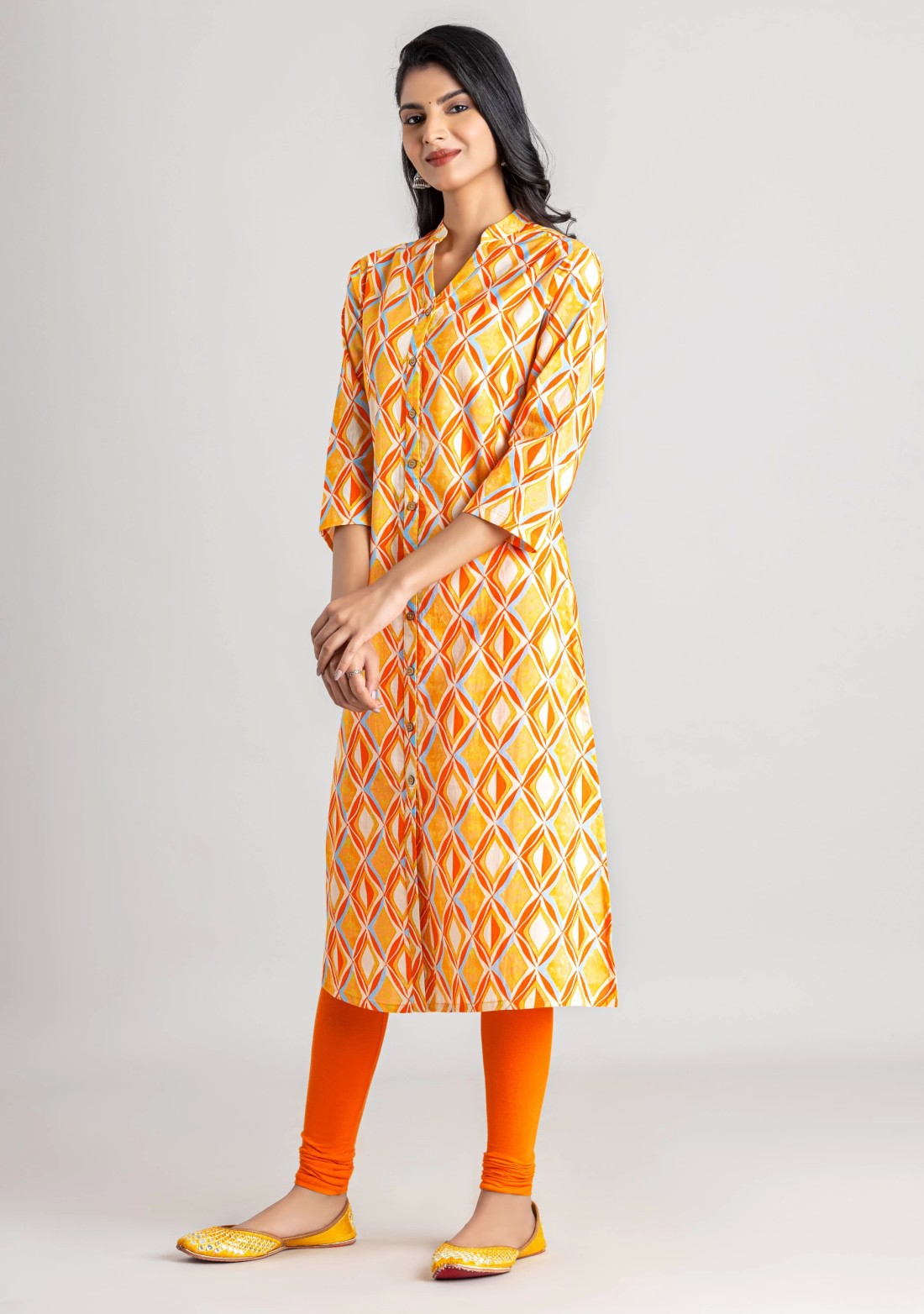 Multi Colour Abstract Print Cotton Button Down Straight Kurta