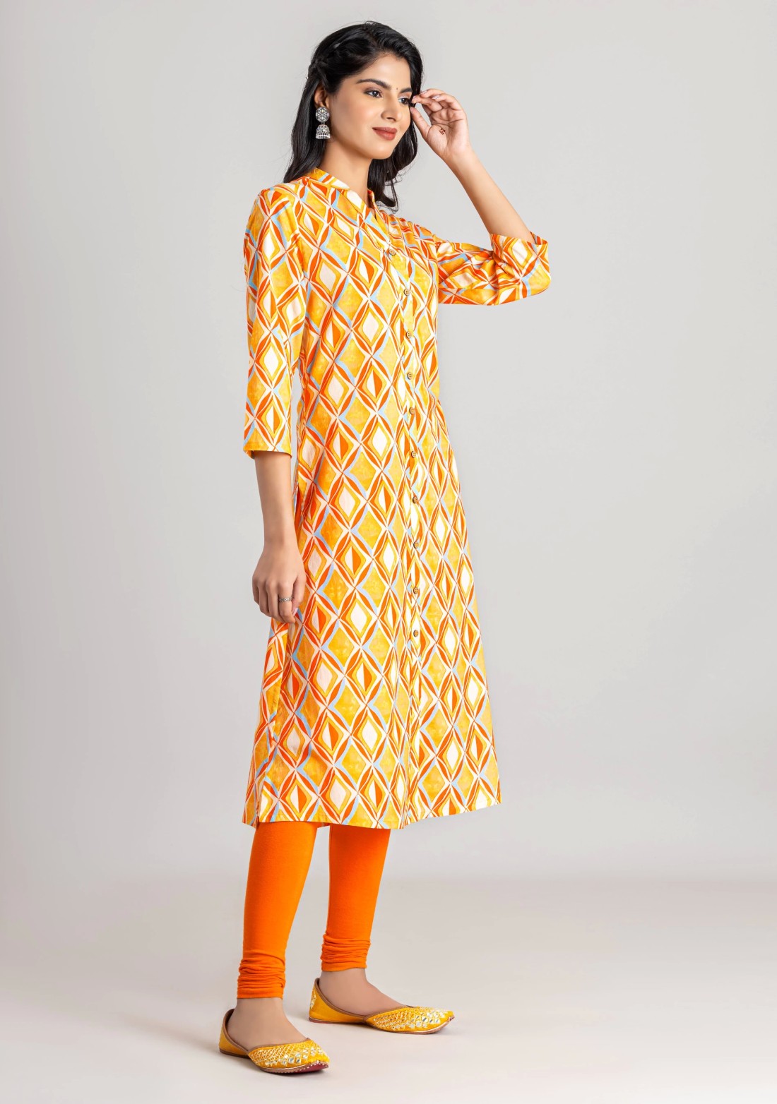 Multi Colour Abstract Print Cotton Button Down Straight Kurta