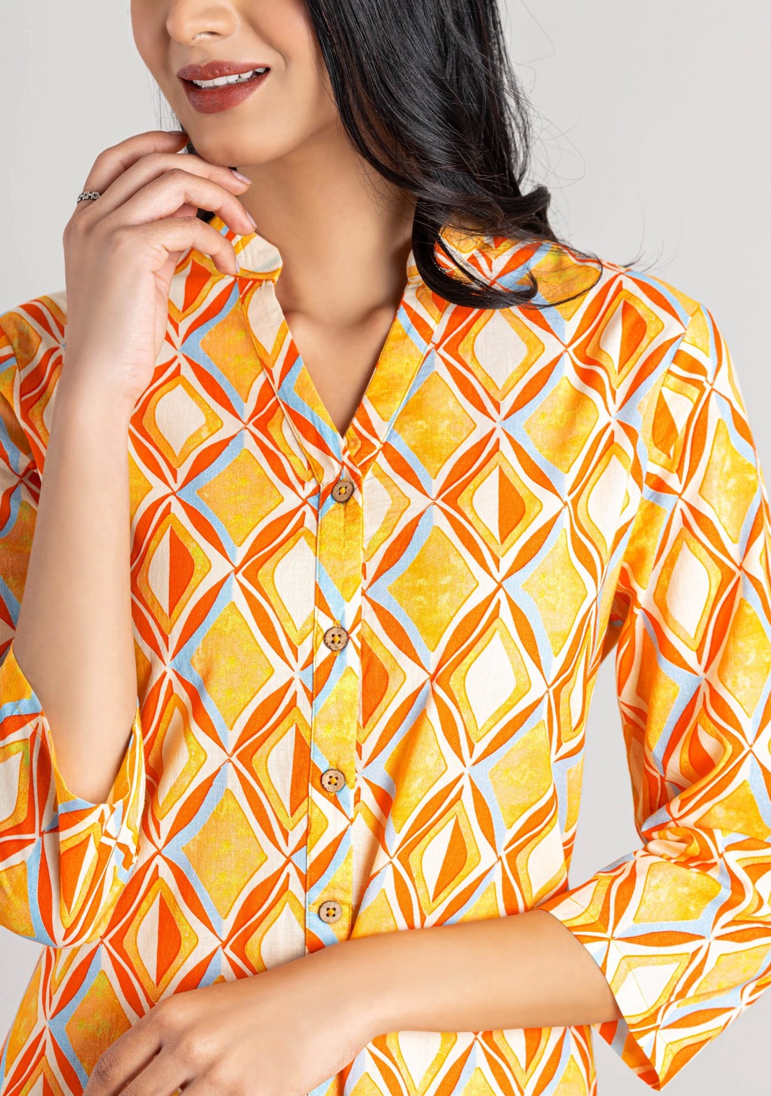 Multi Colour Abstract Print Cotton Button Down Straight Kurta