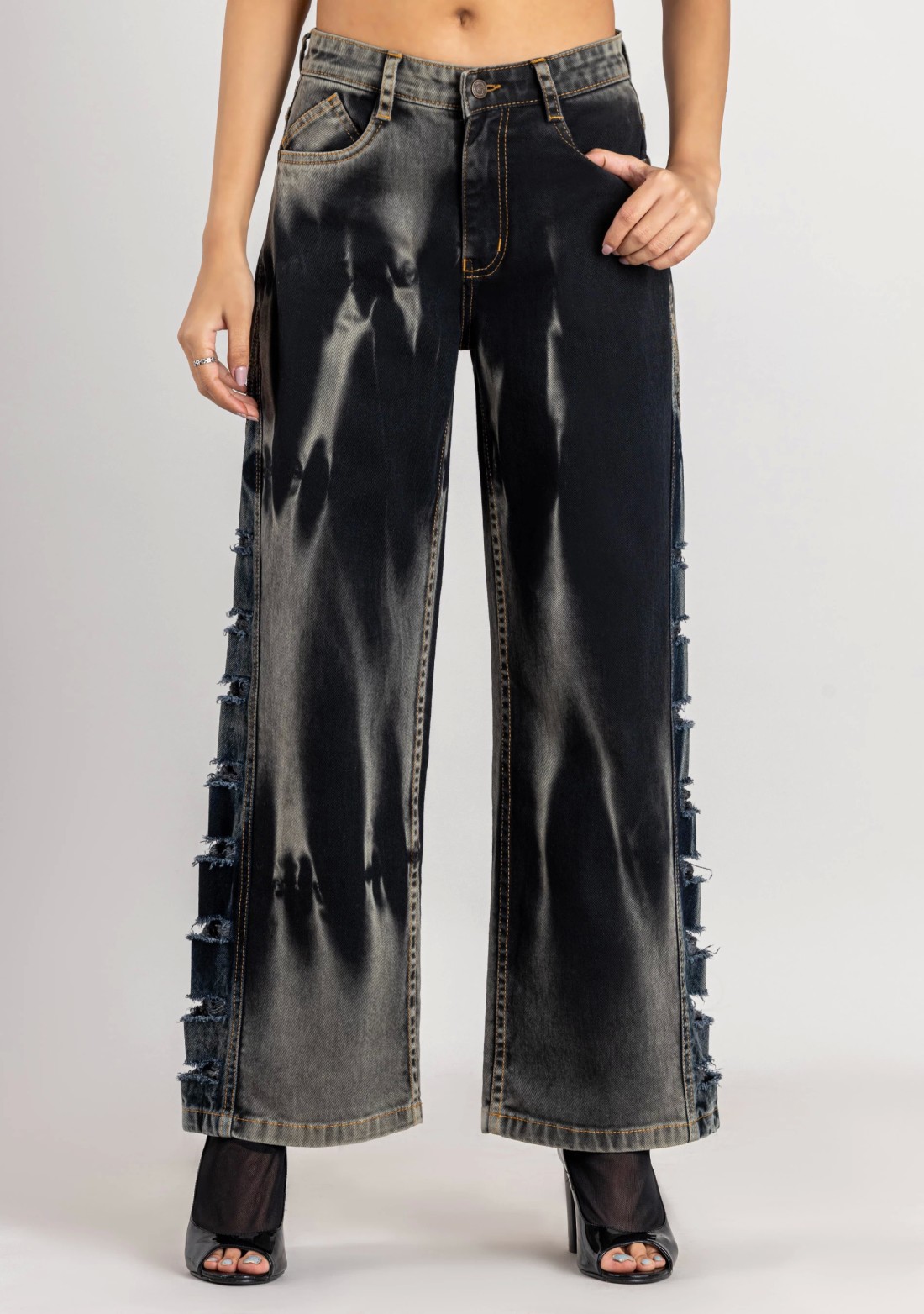 Blackish Grey Wide Leg Women's Fashion Jeans