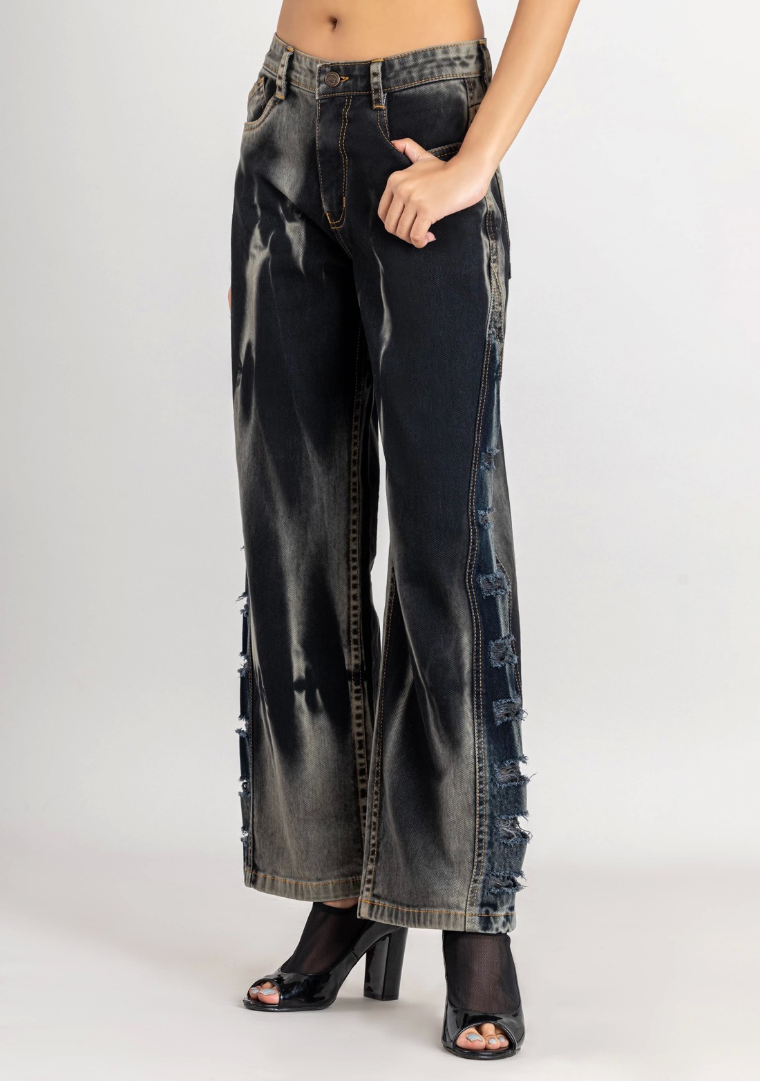 Blackish Grey Wide Leg Women's Fashion Jeans