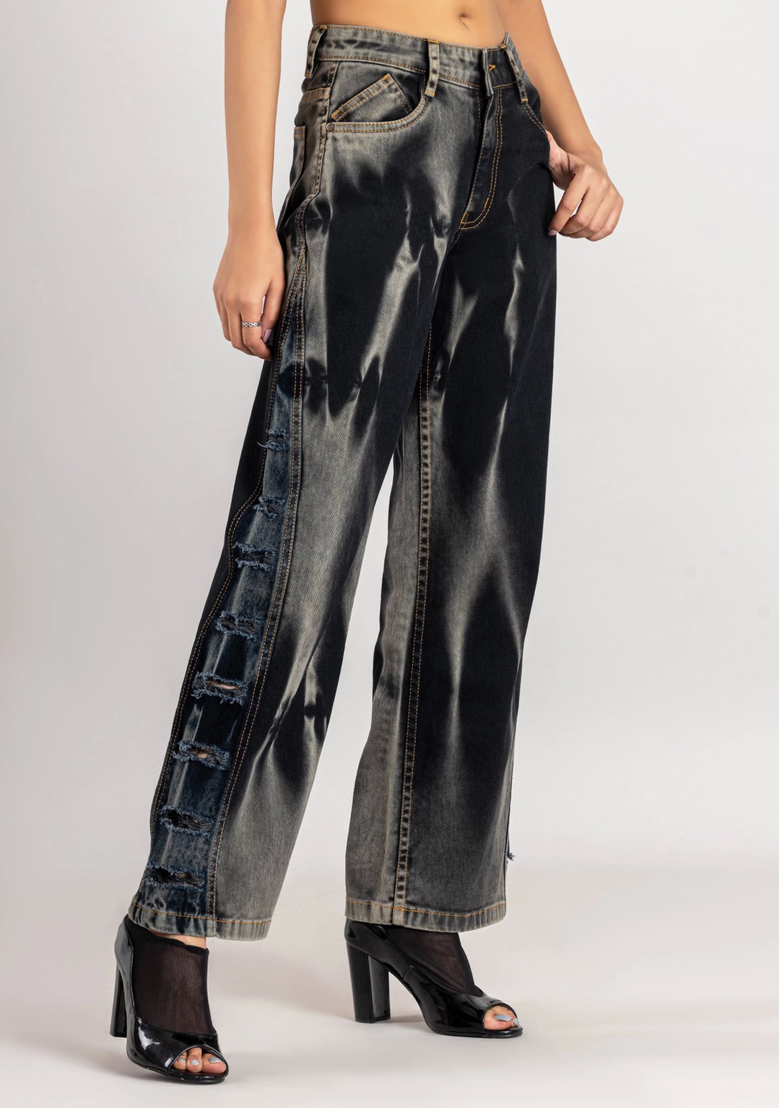 Blackish Grey Wide Leg Women's Fashion Jeans