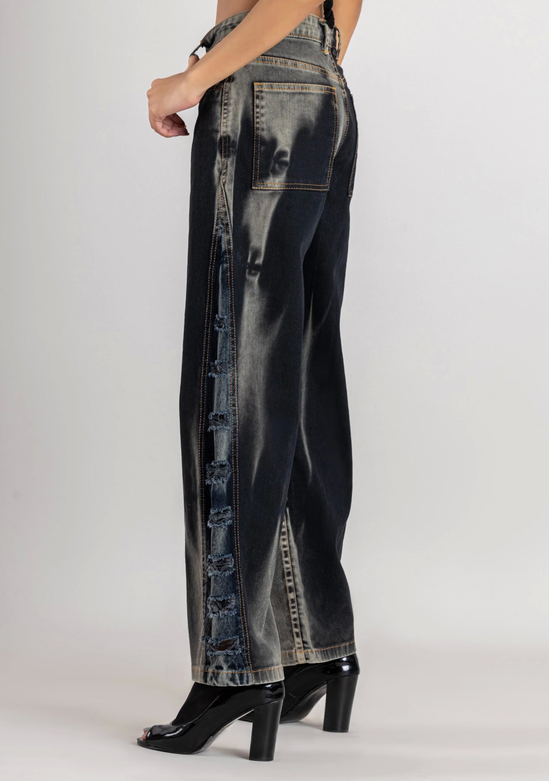 Blackish Grey Wide Leg Women's Fashion Jeans