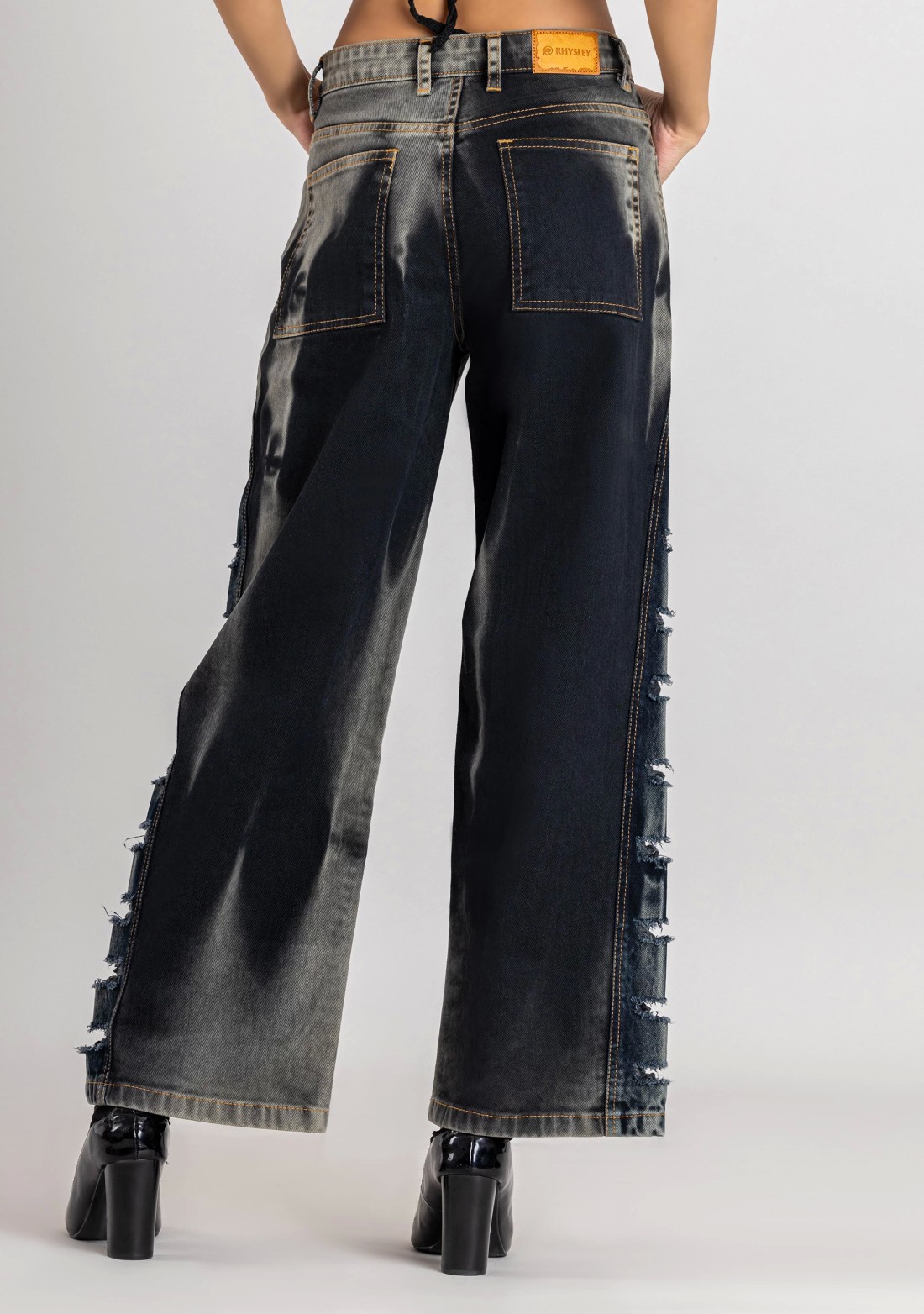 Blackish Grey Wide Leg Women's Fashion Jeans