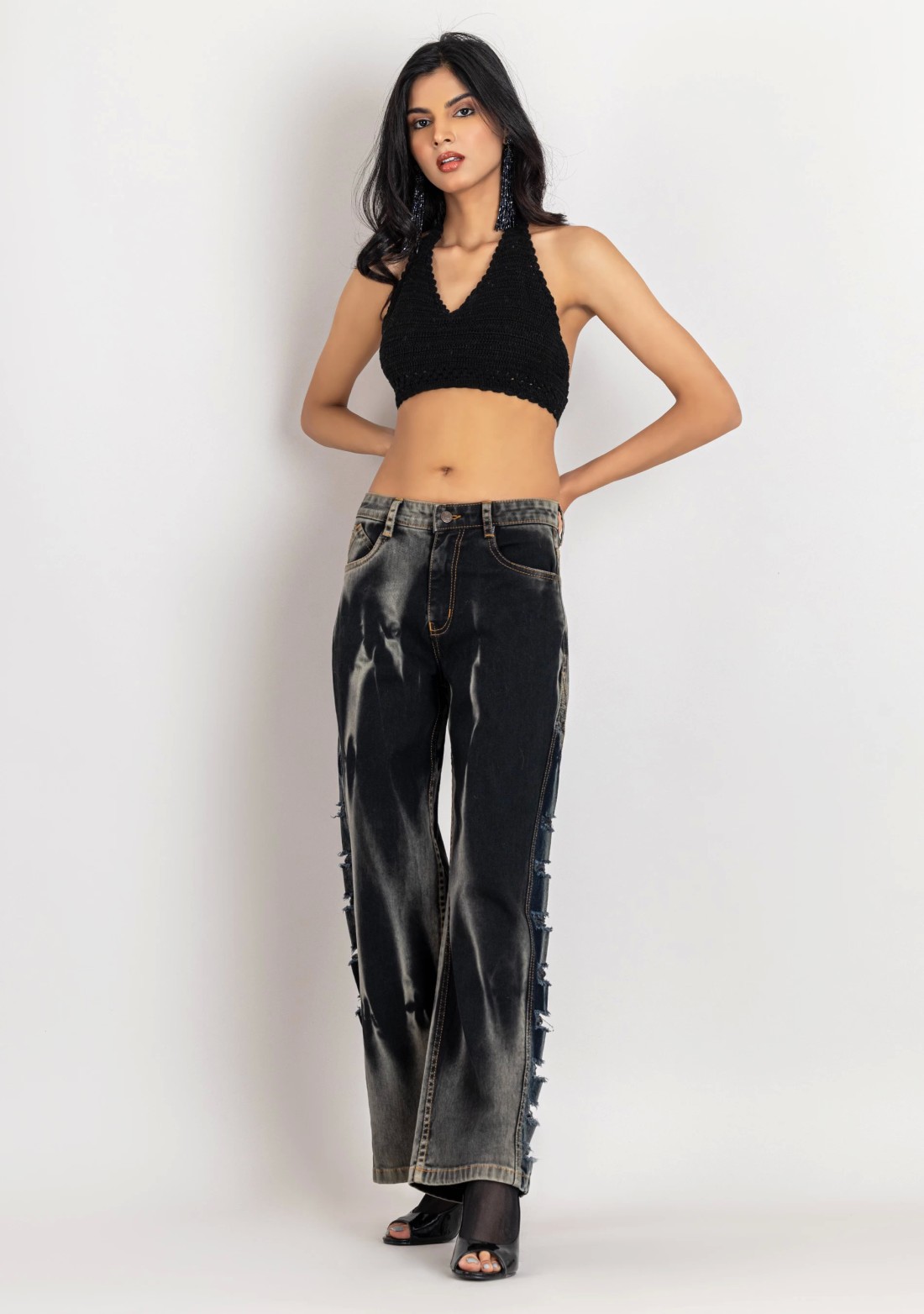 Blackish Grey Wide Leg Women's Fashion Jeans