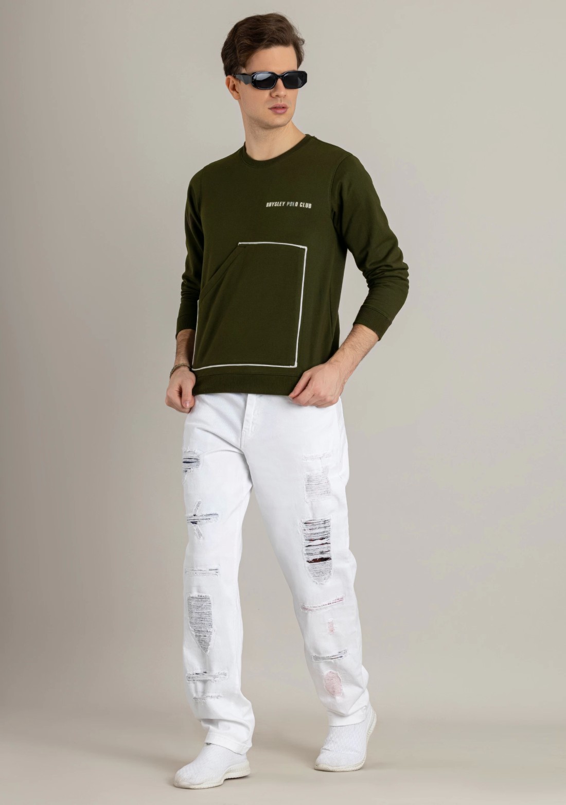 Olive Regular Fit Men's Sweatshirt