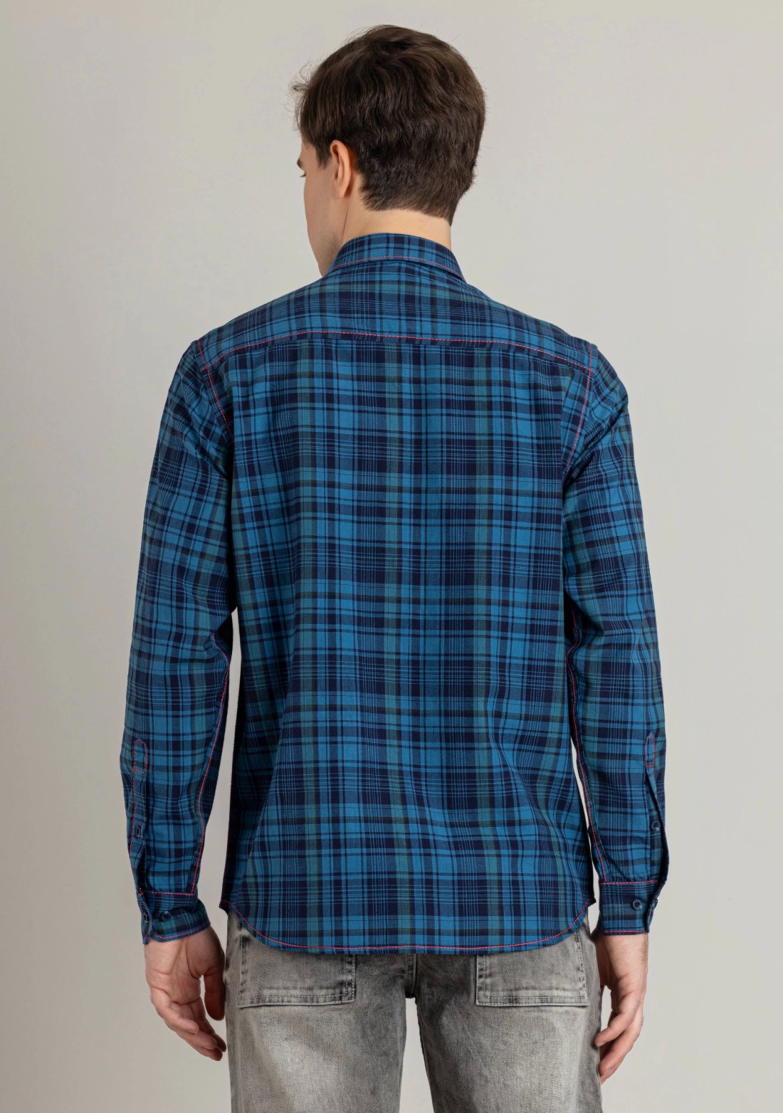 Blue Regular Fit Men's Cotton Check Shirt